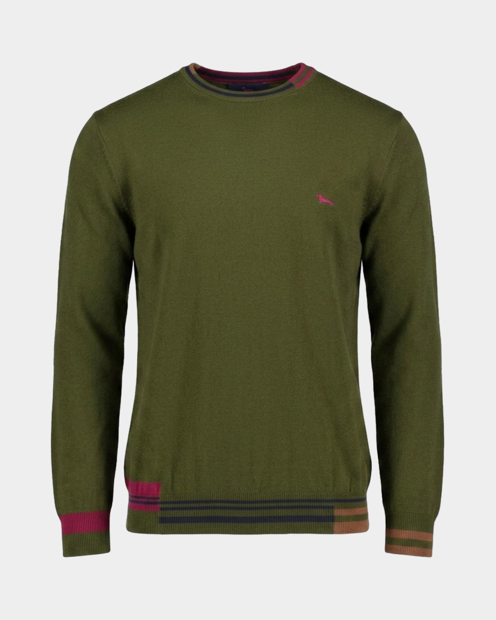 Men's regular fit sweater in a wool and cotton blend, SPORT GREEN, large