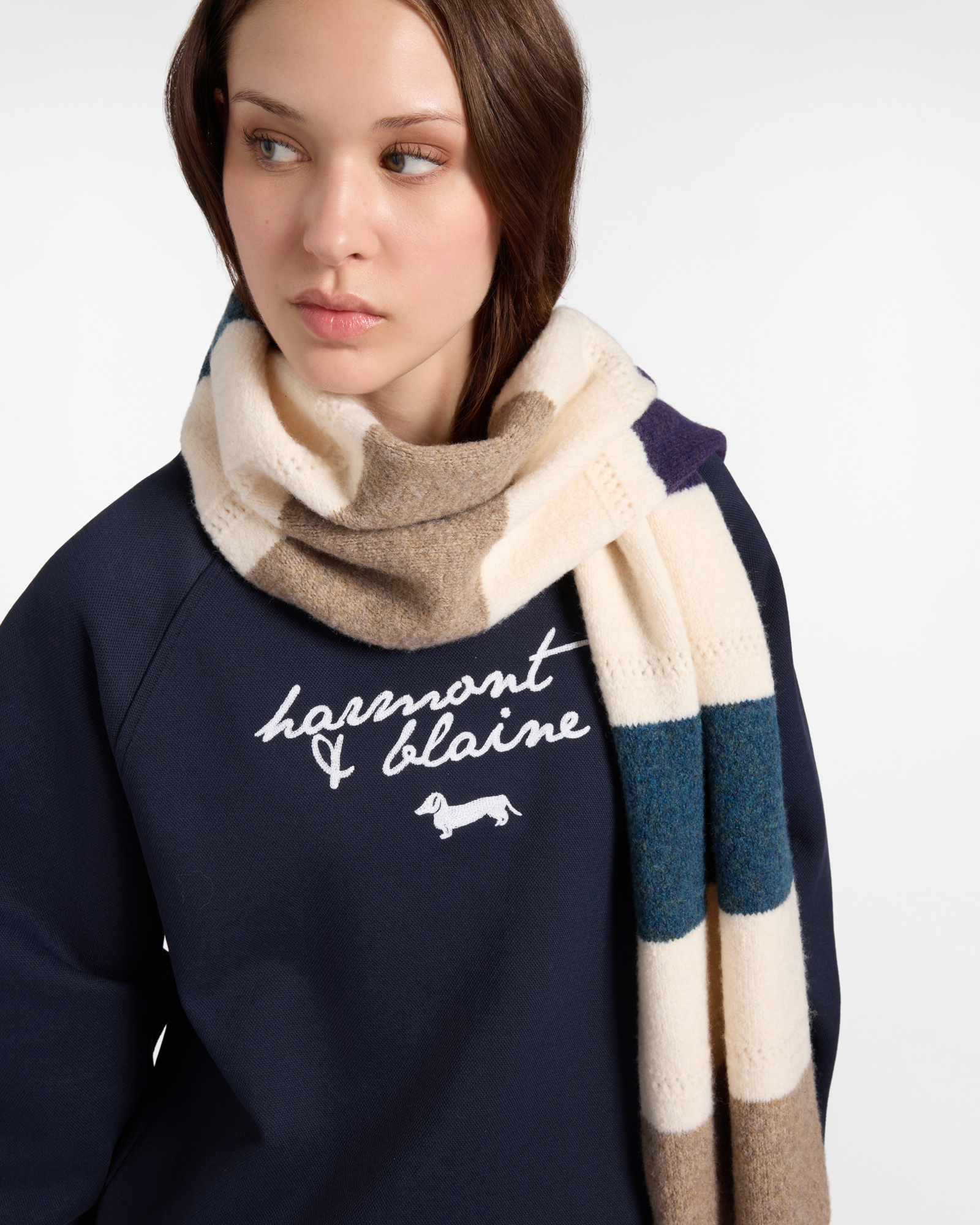 Felpa Donna girocollo con manica raglan e ricamo logo, BLU NAVY, large