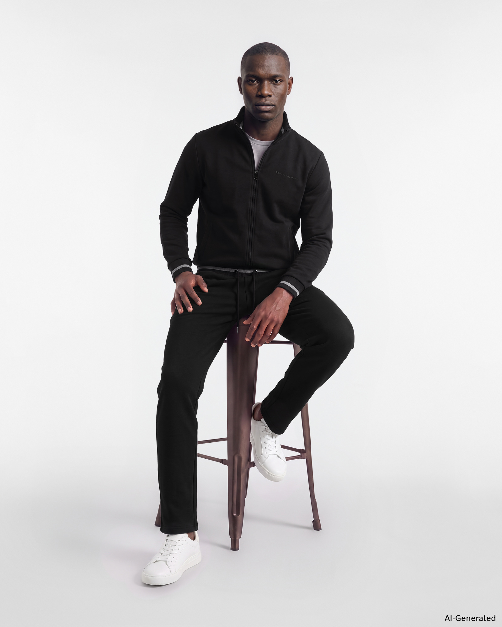 Men&rsquo;s full-zip hoodie in brushed fleece with black contrast detailing, BLACK, large