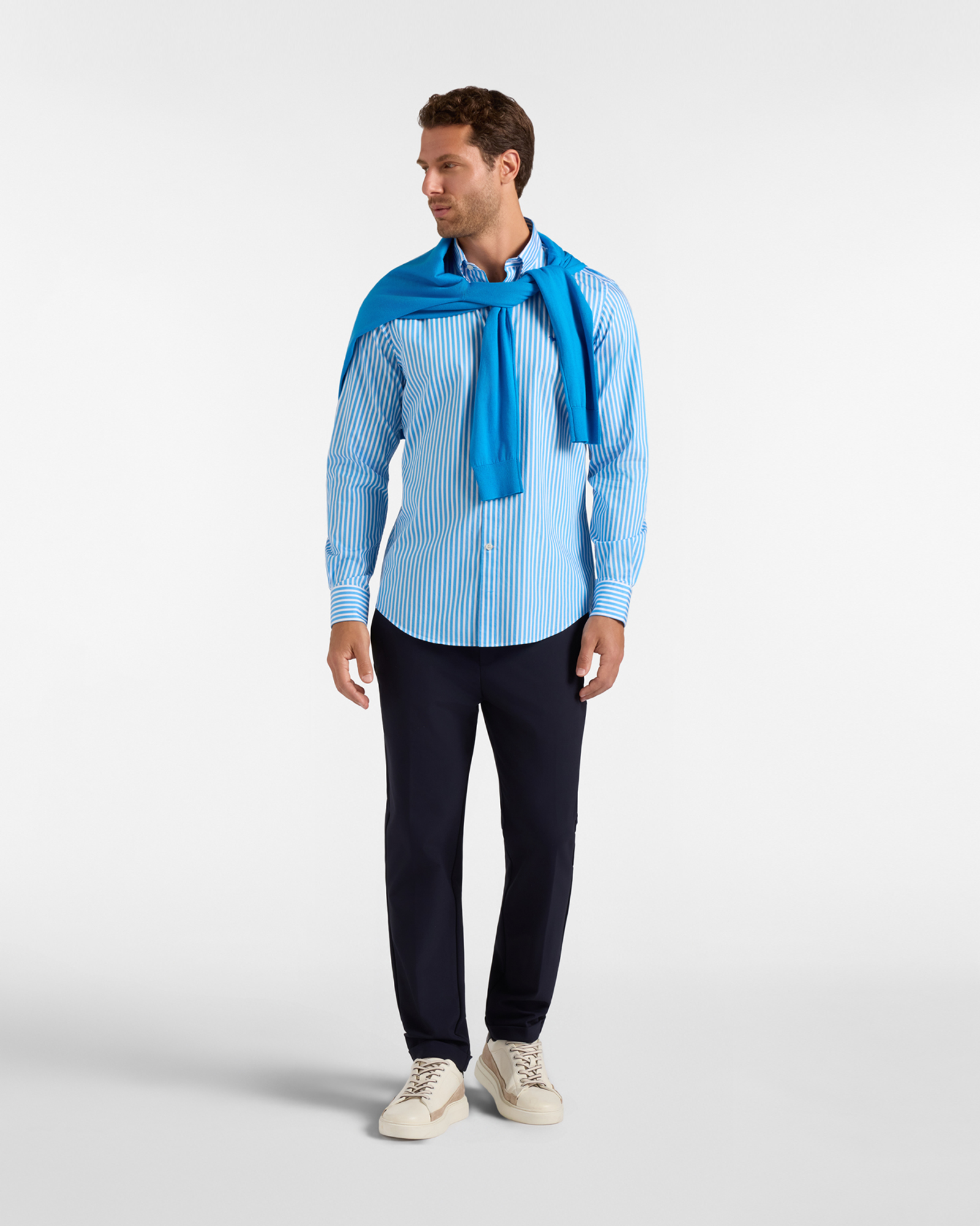 Chemise homme turquoise en twill &agrave; rayures satin&eacute;es Regular Fit, BLEU CLAIR, large