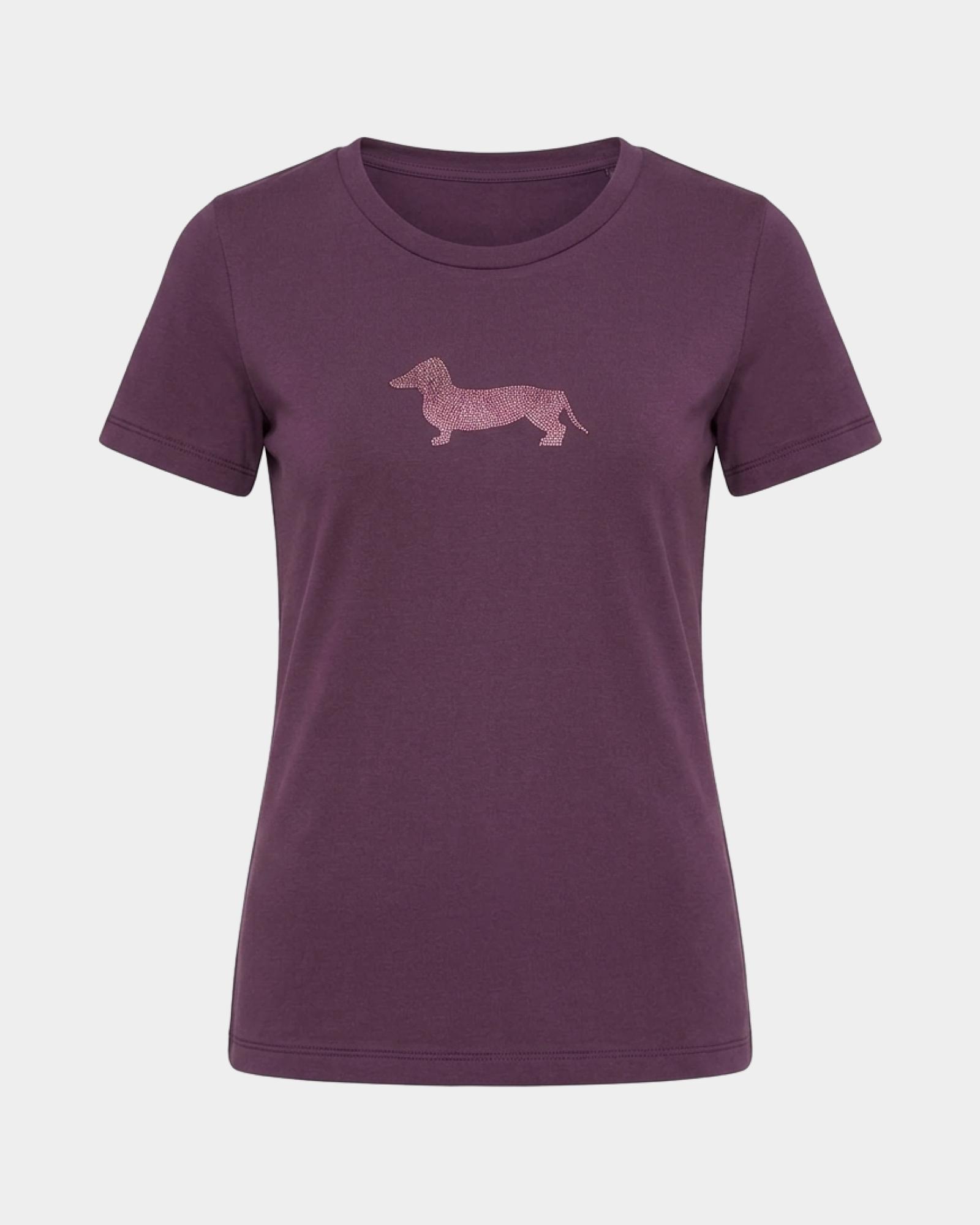 T-shirt Donna in cotone stretch  con Maxi Bassotto Glitter, VIOLA, large