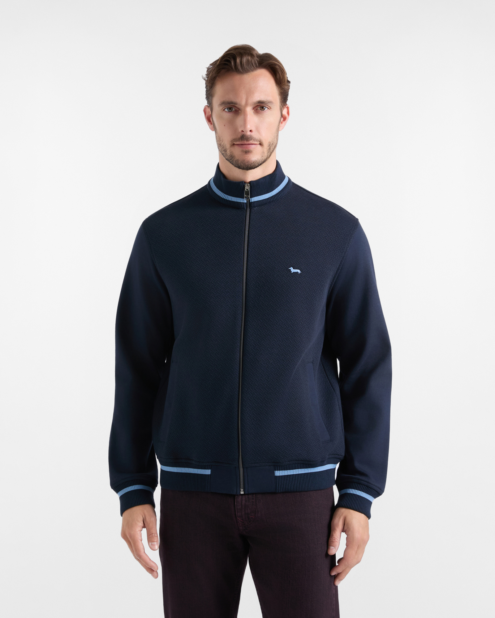 Felpa Uomo full zip in jersey 3D blu con collo a lupetto