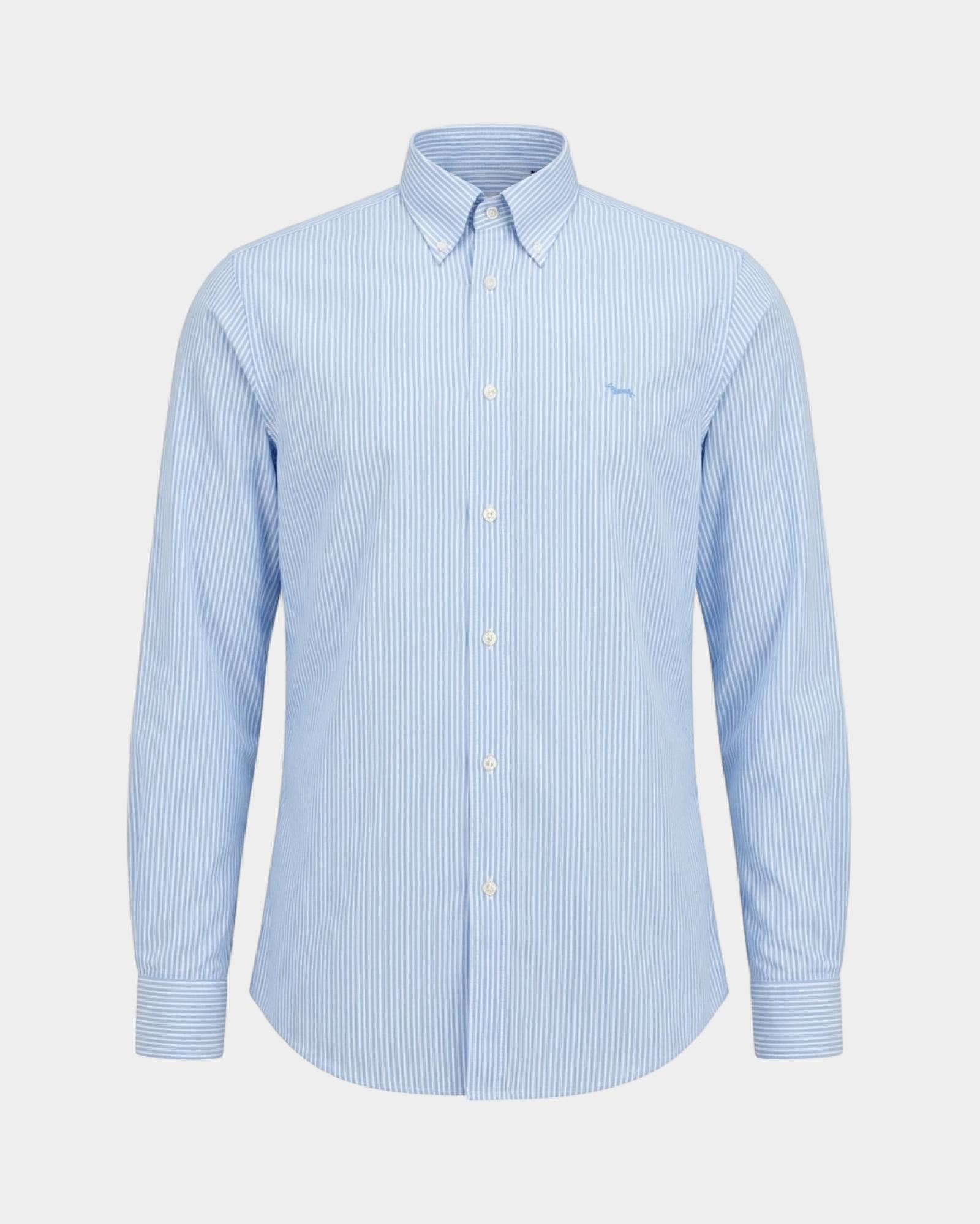 Camicia Uomo riga fondo colorato tinto filo Regular Fit blu, SKY, large