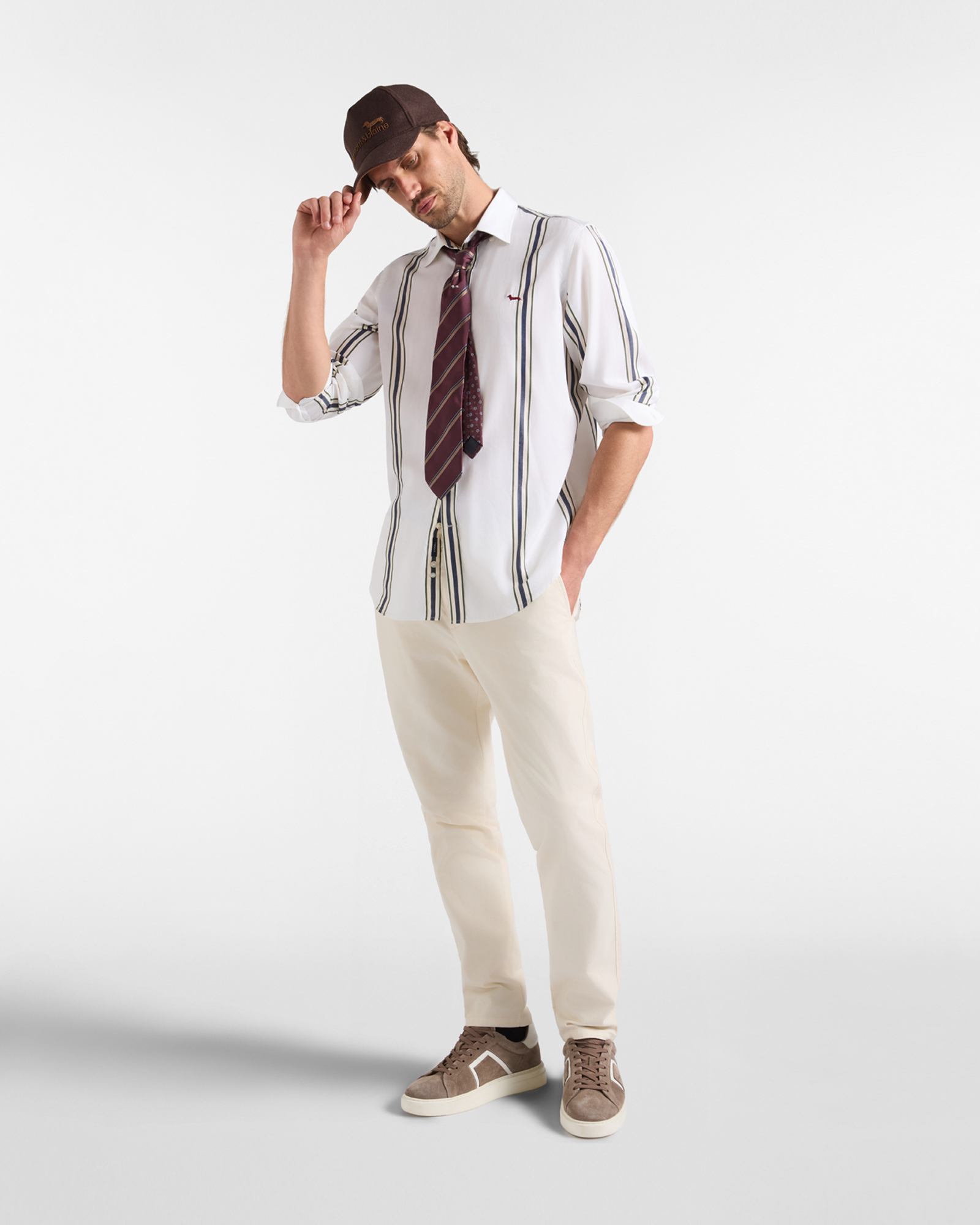 Camicia Uomo Tencel&reg; riga regimental piazzata Narrow Fit, BIANCO, large