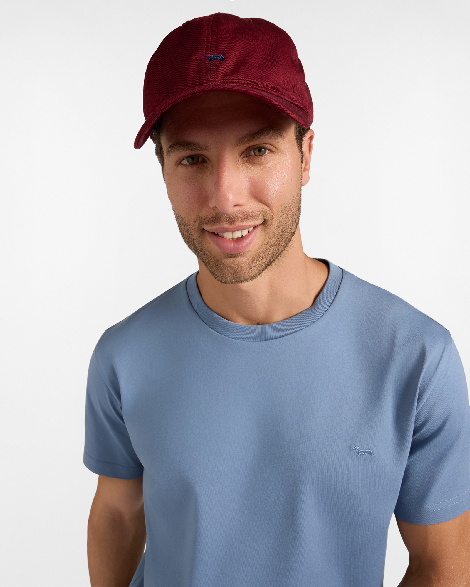 Baseball Cap Uomo in Twill di Cotone Rosso con Bassotto Ricamato