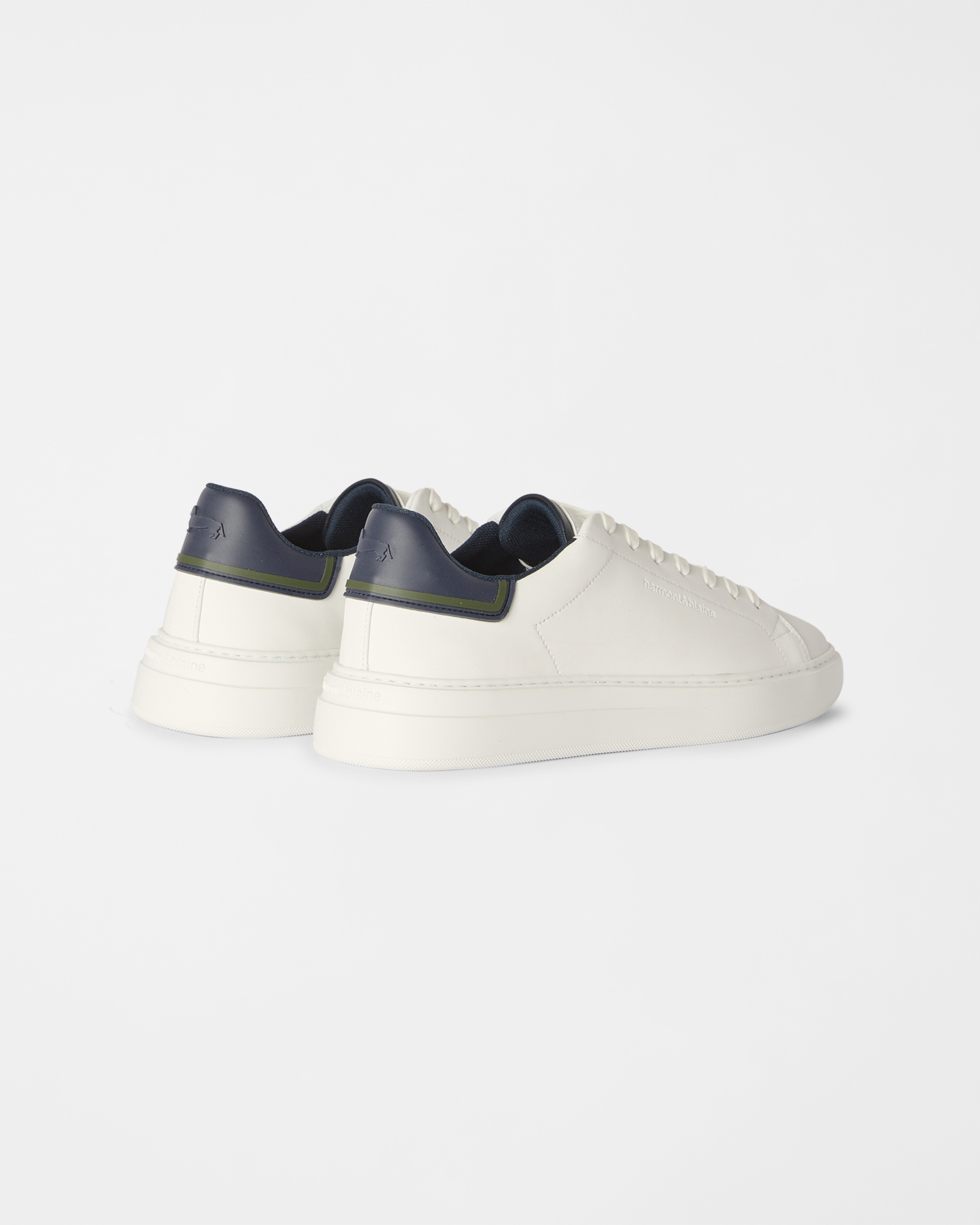 Men's blue smooth leather sneakers, WHITE - BLUE, large