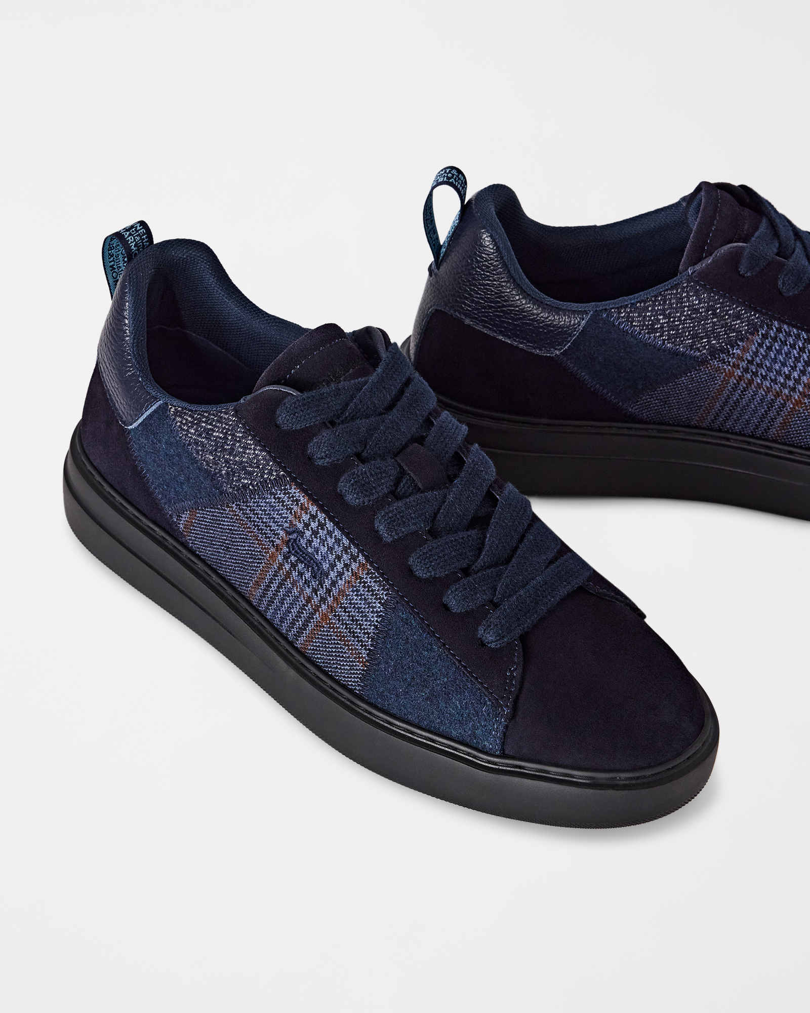 Men's suede and fabric patchwork sneakers, BLUE - BLUE, large