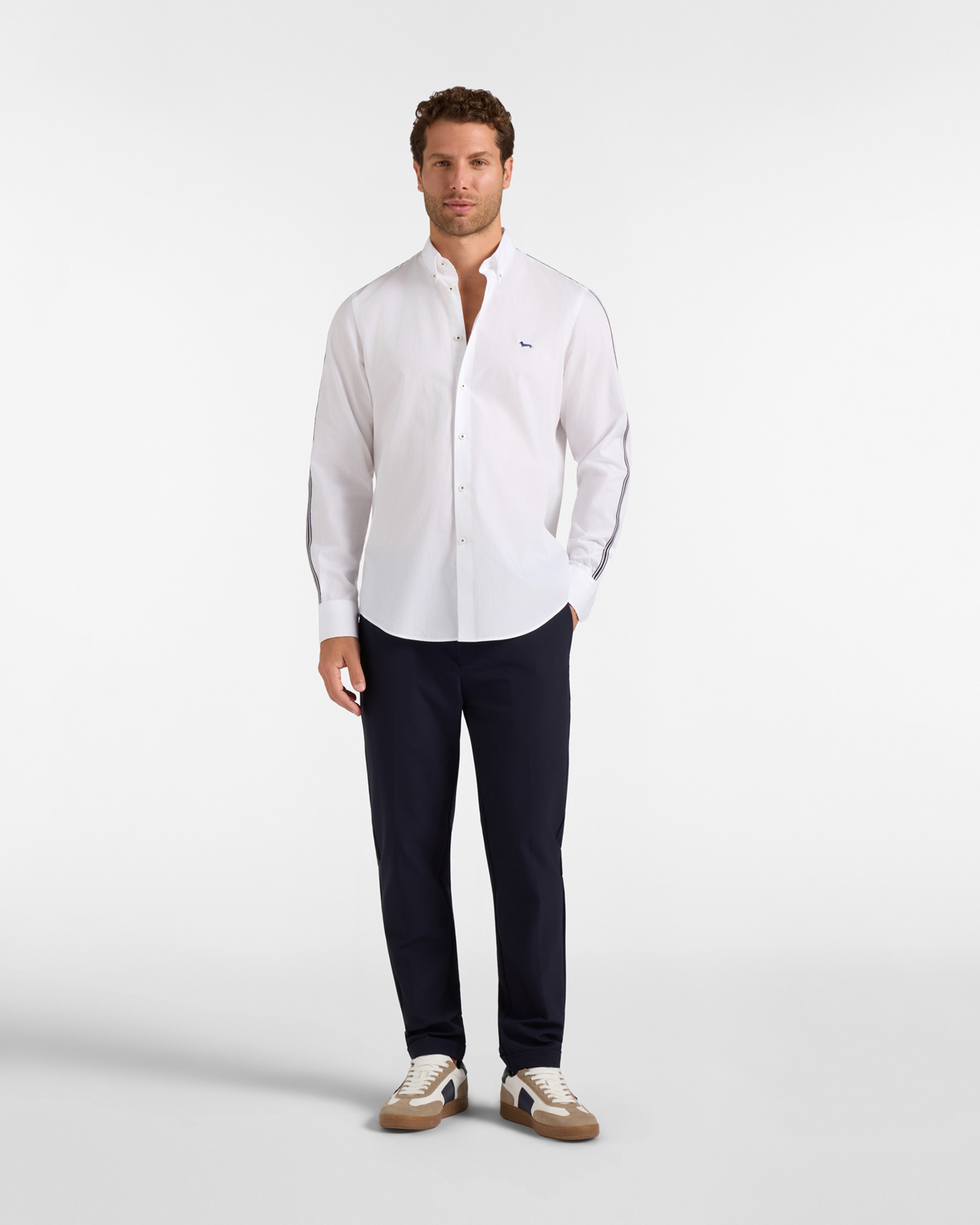 Men's regular-fit  peach poplin shirt with ribbon, WHITE, large