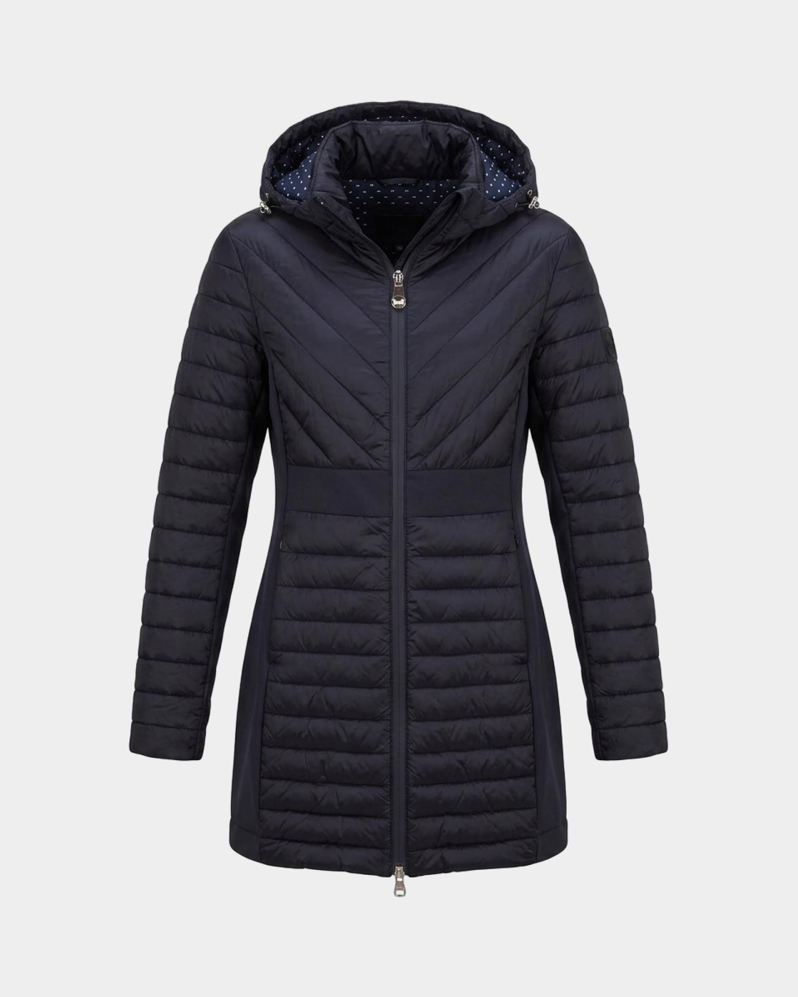 Chaqueta para mujer acolchada larga de corte ajustado, AZUL, large