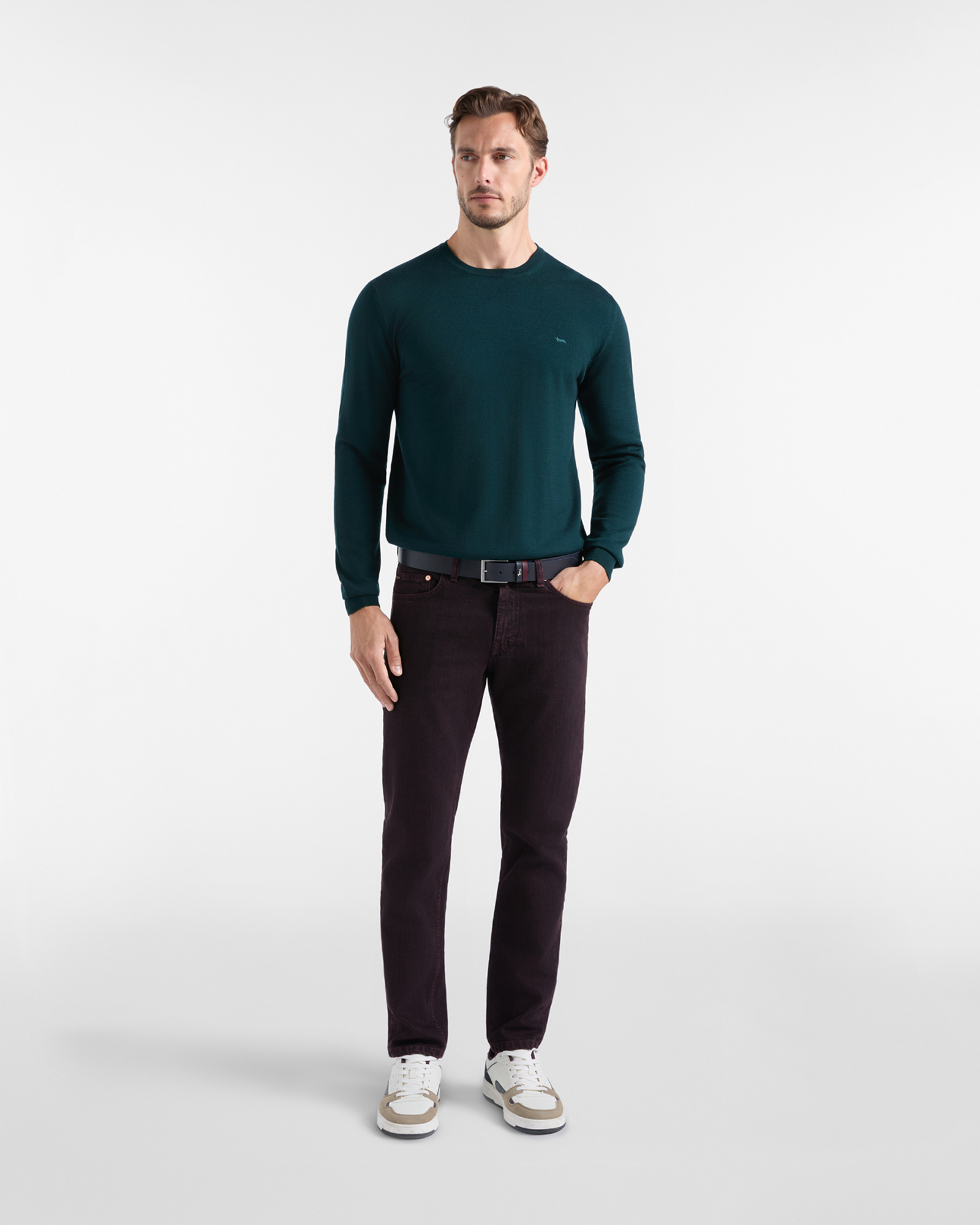 Men's Made in Italy sweater in  100% pure wool with regular fit, DARK GREEN, large