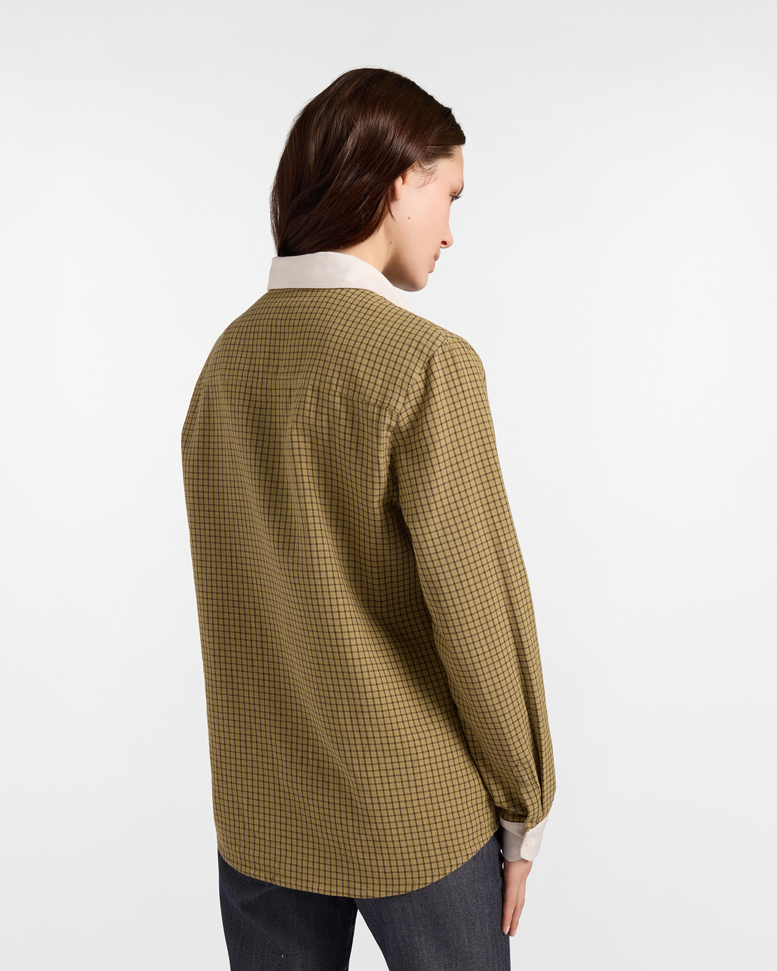 Women&rsquo;s Capsule Qualit&agrave; a Colori Shirt in checked cotton, OLIVE GREEN, large