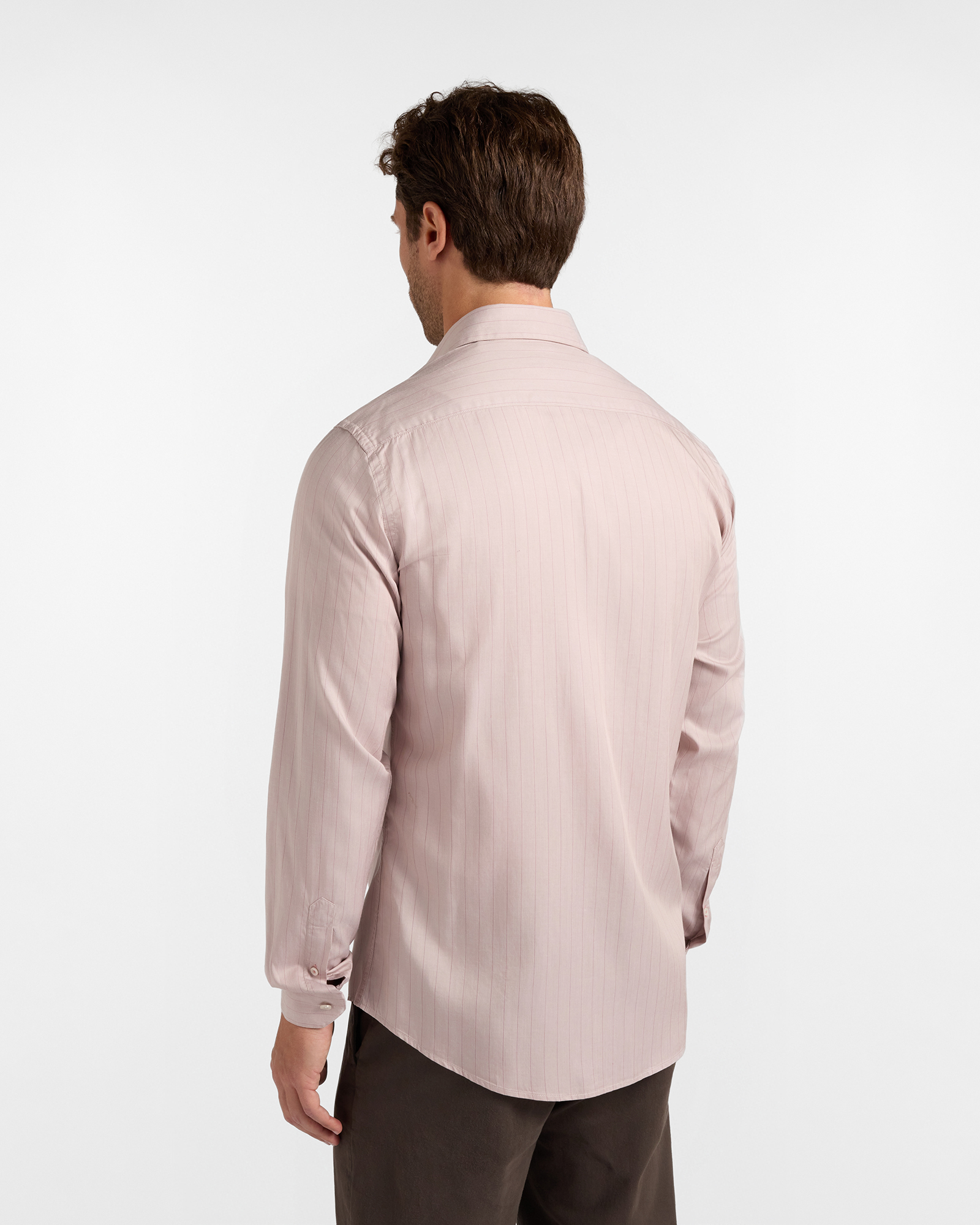 Men's narrow-fit shirt in striped Tencel&reg; twill, BEIGE, large