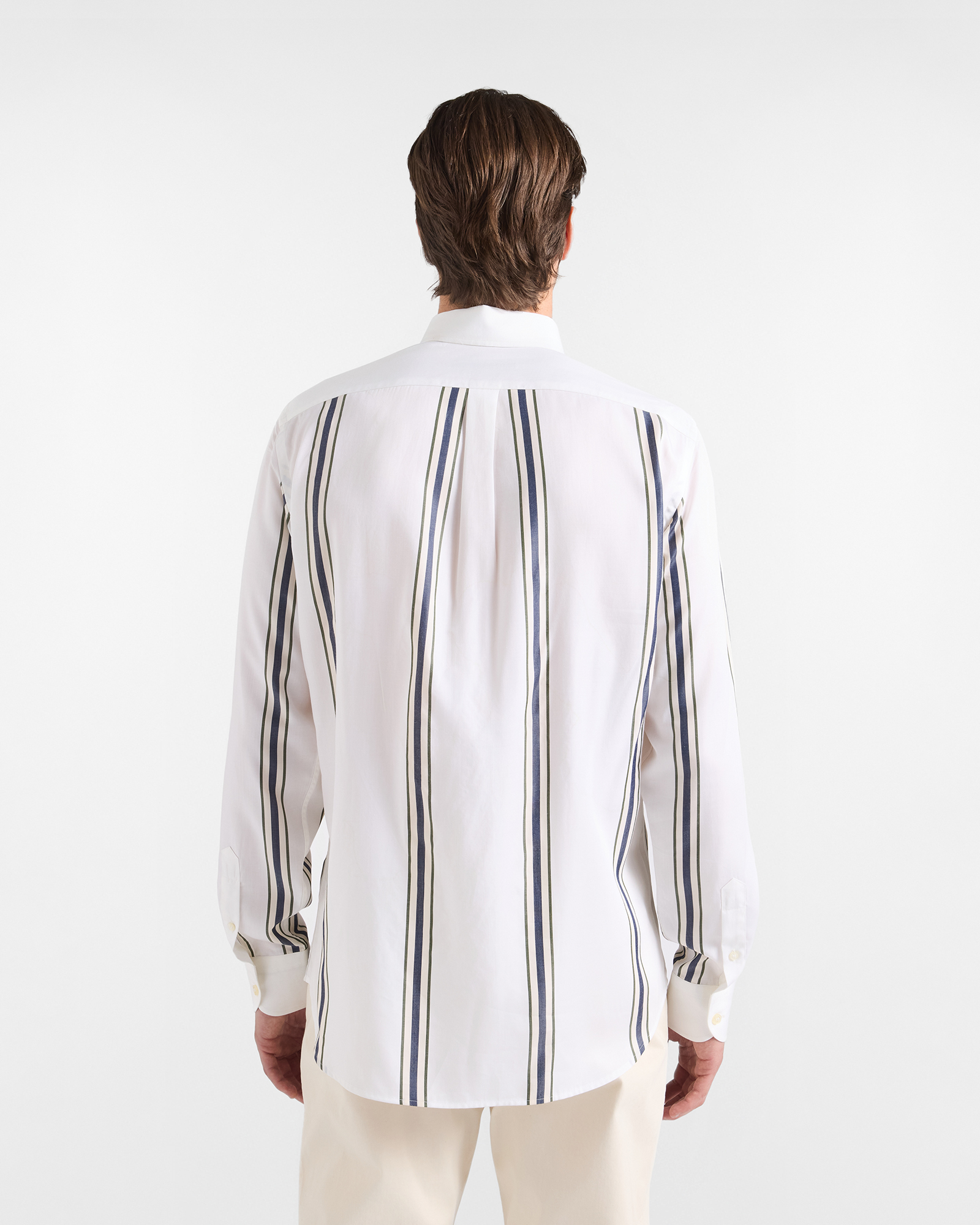 Camicia Uomo Tencel&reg; riga regimental piazzata Narrow Fit, BIANCO, large