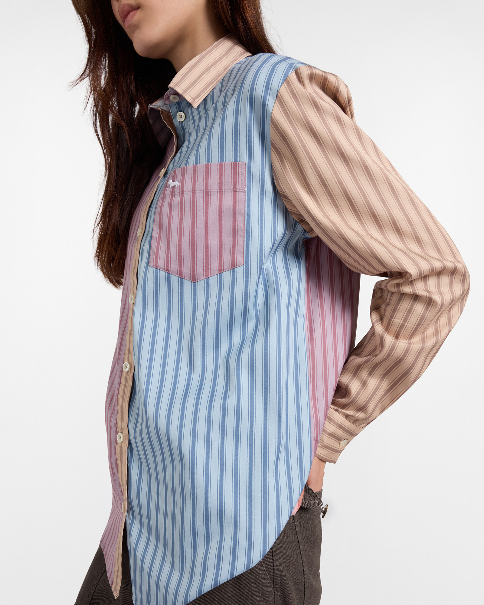 Camicia "Piazzetta" Donna patchwork di righe Over Fit, AZZURRO, large