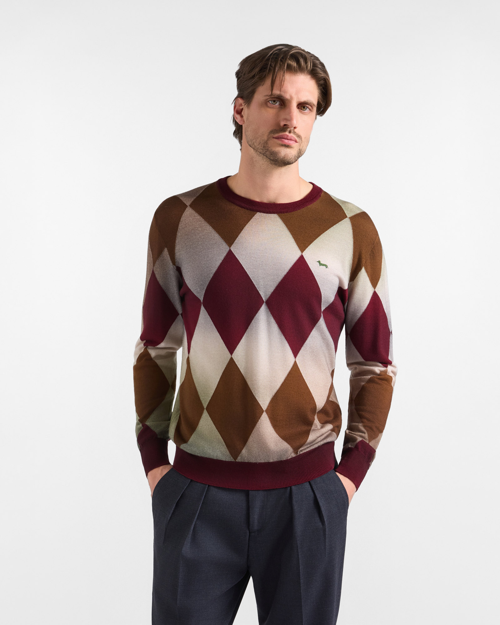 Jersey Hombre en 100 % pura lana color rojo Regular Fit Made in Italy