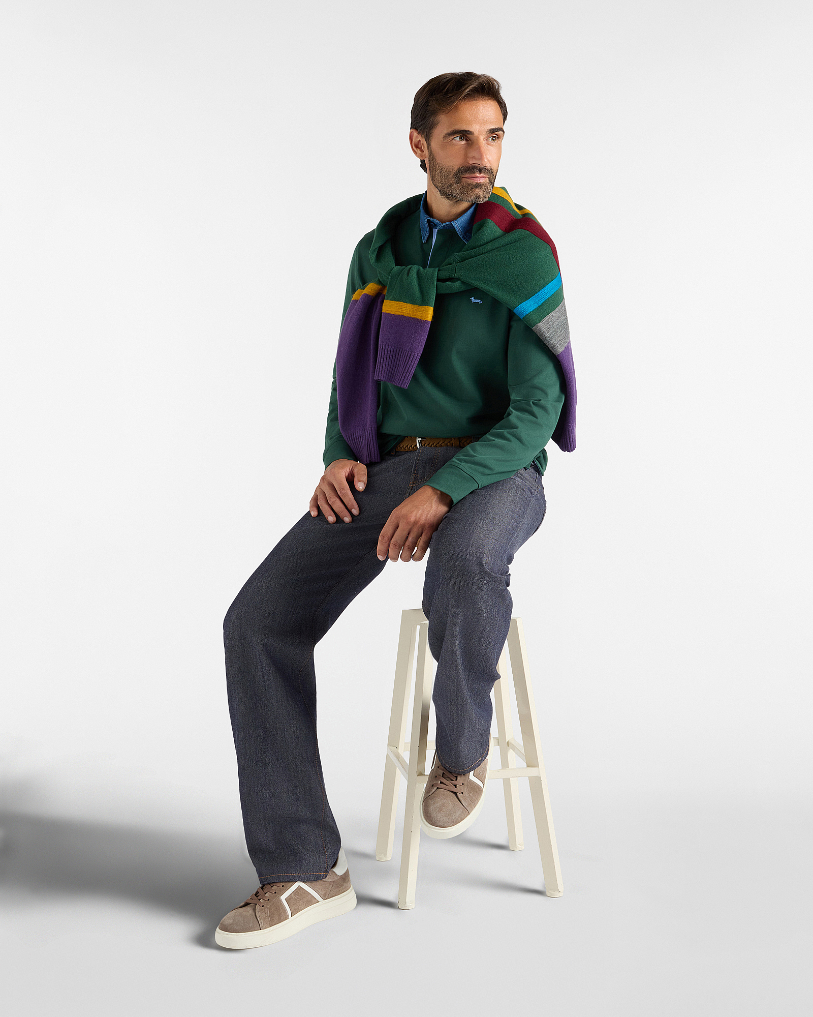 Polo Vietri para hombre de manga larga en jersey de algod&oacute;n 100 % puro, VERDE, large