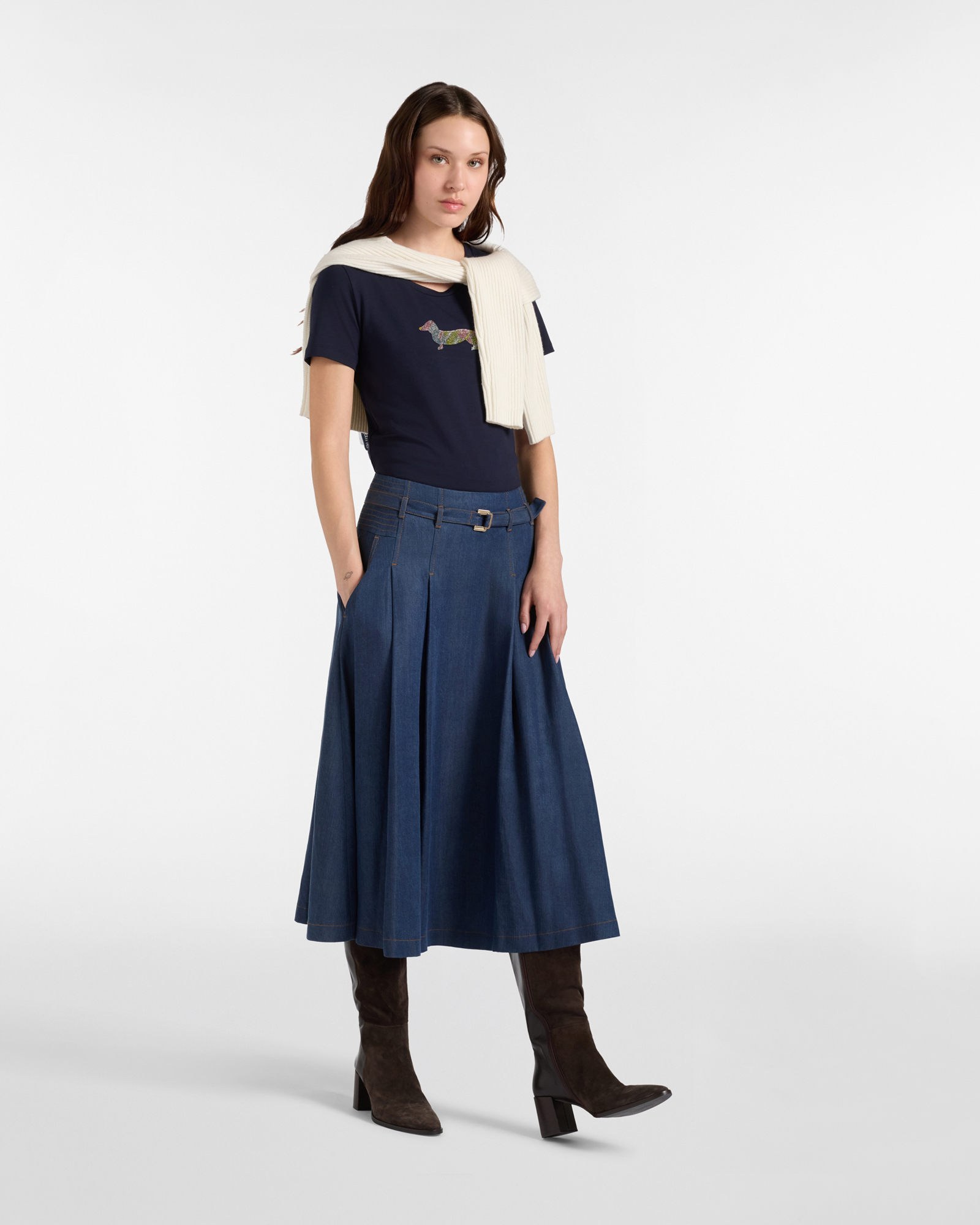 T-shirt Donna in cotone stretch  con Maxi Bassotto, BLU NAVY, large