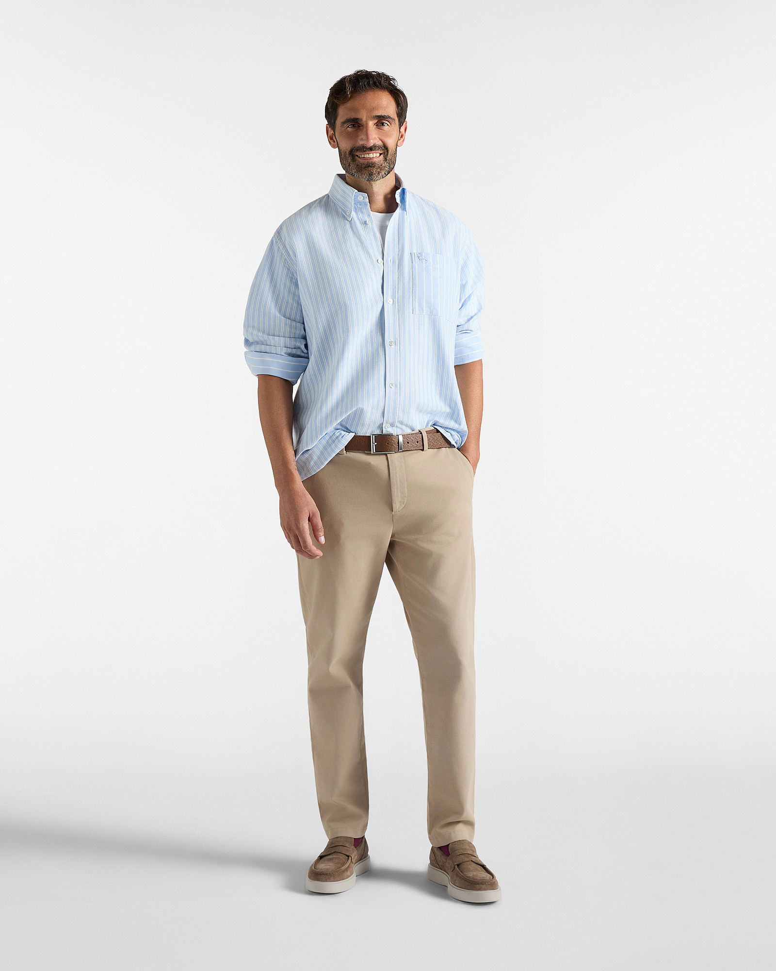Men's classic fit shirt in organic striped oxford fabric, SKY, large
