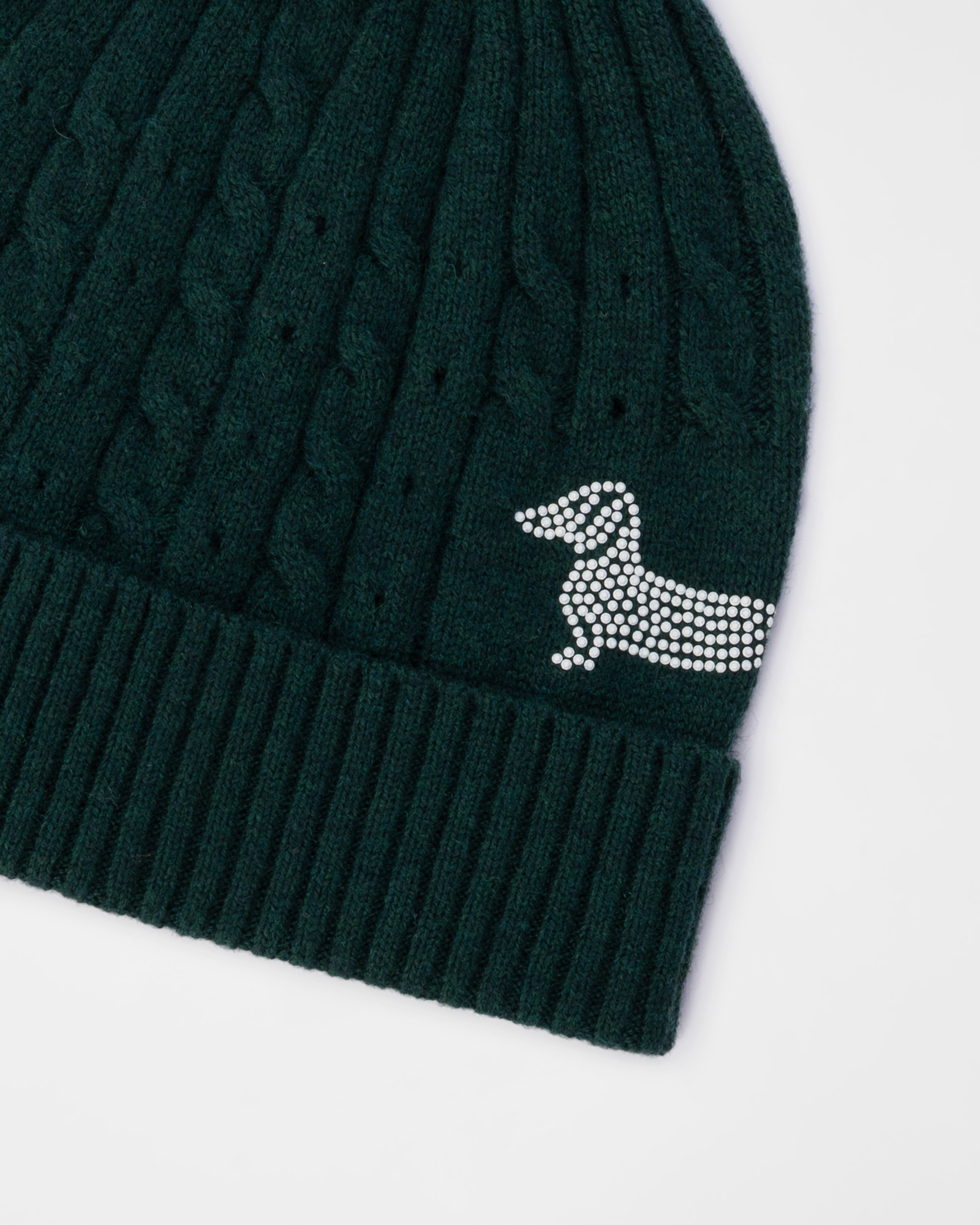 Beanie Donna in Misto Lana con Pon Pon e Lavorazione a Trecce, VERDE, large