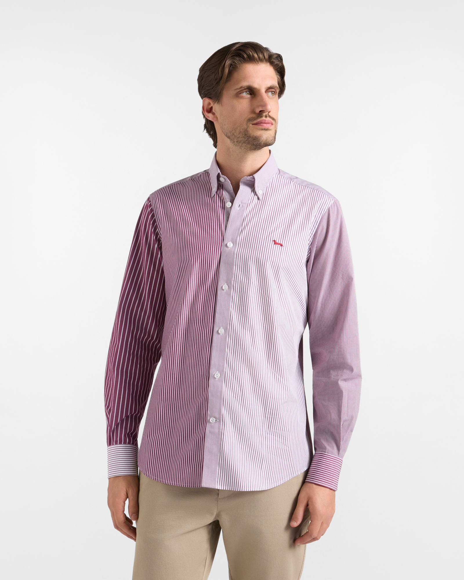 Men's regular fit red Piazzetta striped patchwork shirt