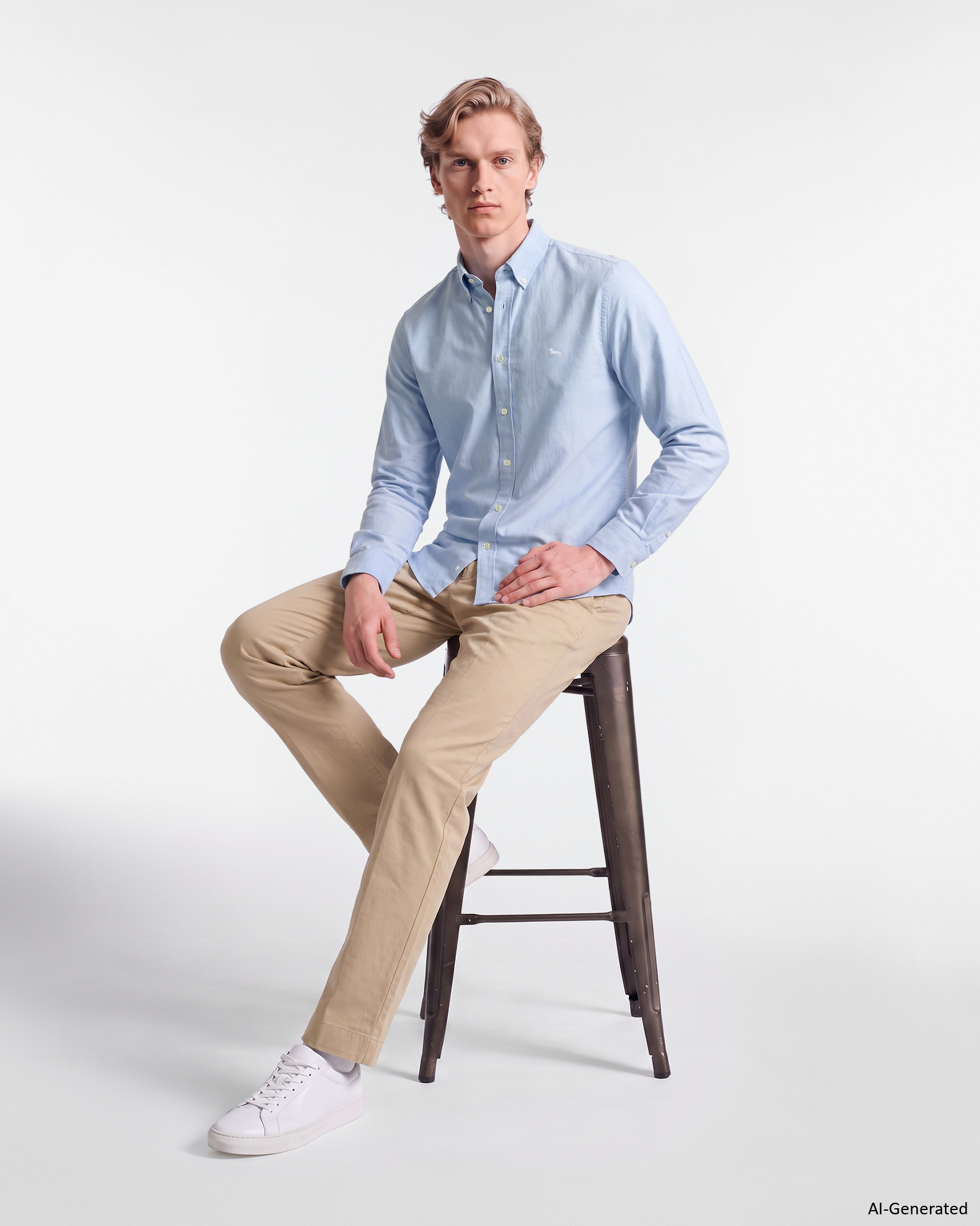 Camicia Uomo Regular Fit in Oxford Tinto Filo, SKY, large