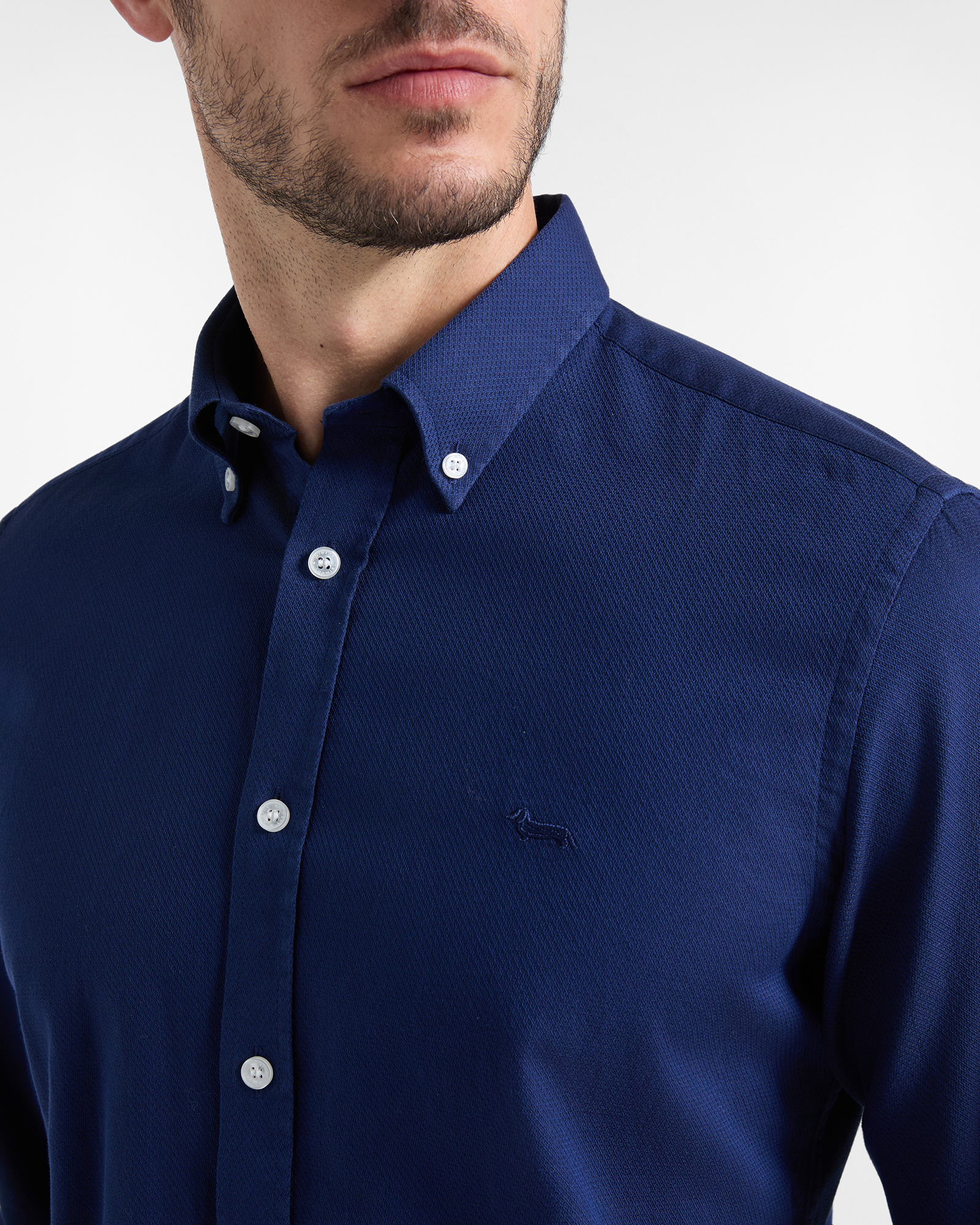 Chemise homme bleu sport en micro-jacquard Regular Fit, BLEU SPORT, large