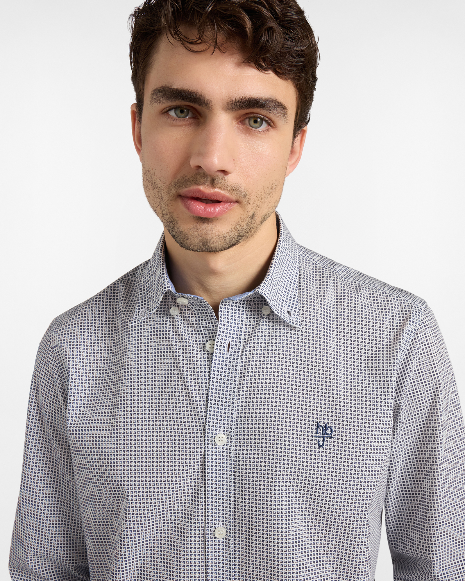 Camicia HBJ Uomo microfantasia Regular Fit in puro cotone, BLU, large