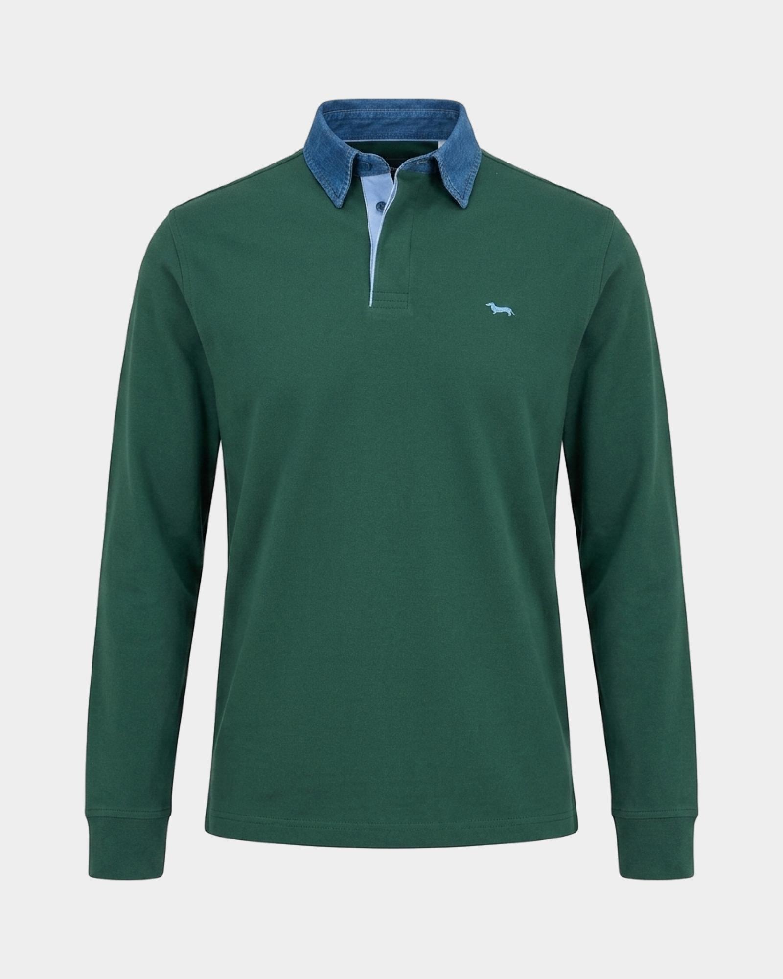 Polo Vietri para hombre de manga larga en jersey de algod&oacute;n 100 % puro, VERDE, large