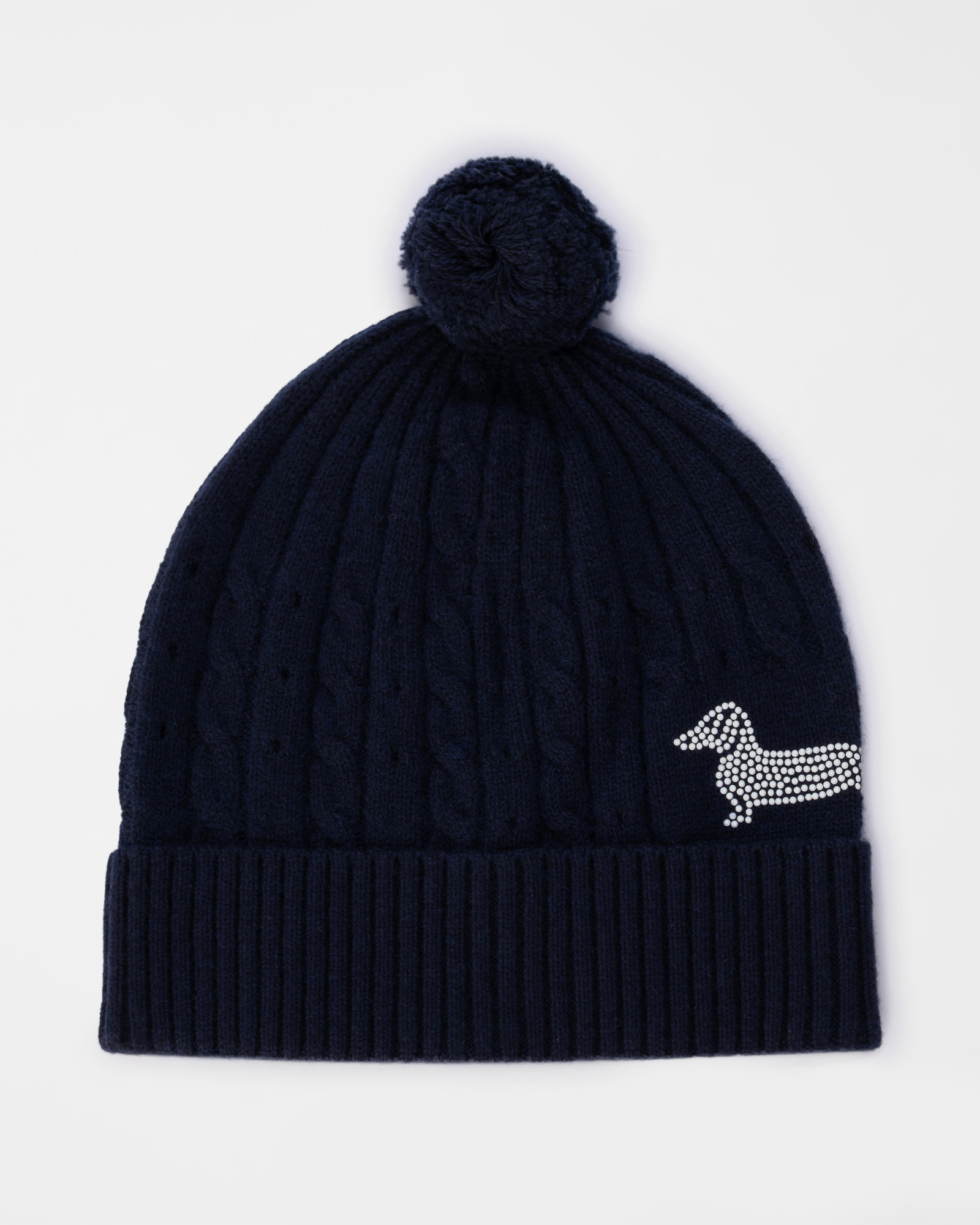 Beanie Donna in Misto Lana Blu con Pon Pon e Lavorazione a Trecce