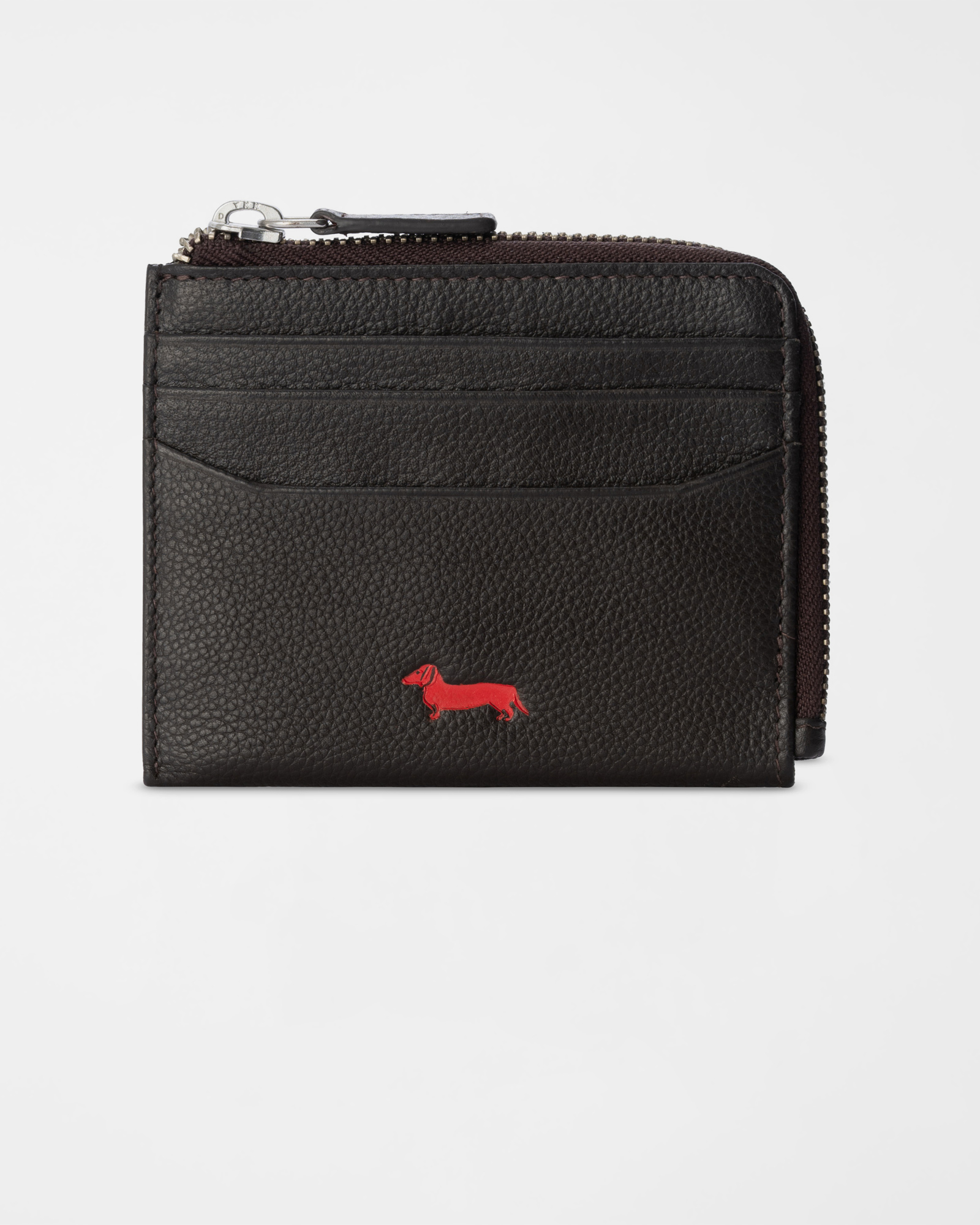 Men&rsquo;s Card Holder with Zip Pocket in Genuine Dark Oak Leather