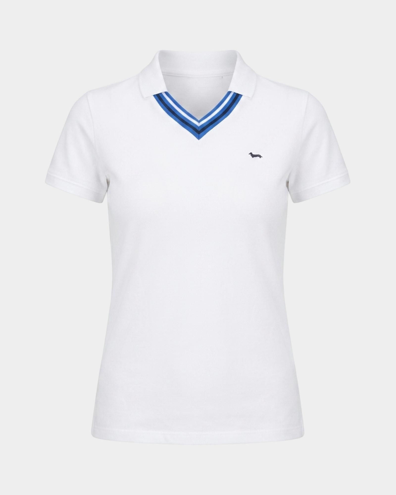 Polo da donna manica corta in cotone stretch, BIANCO, large