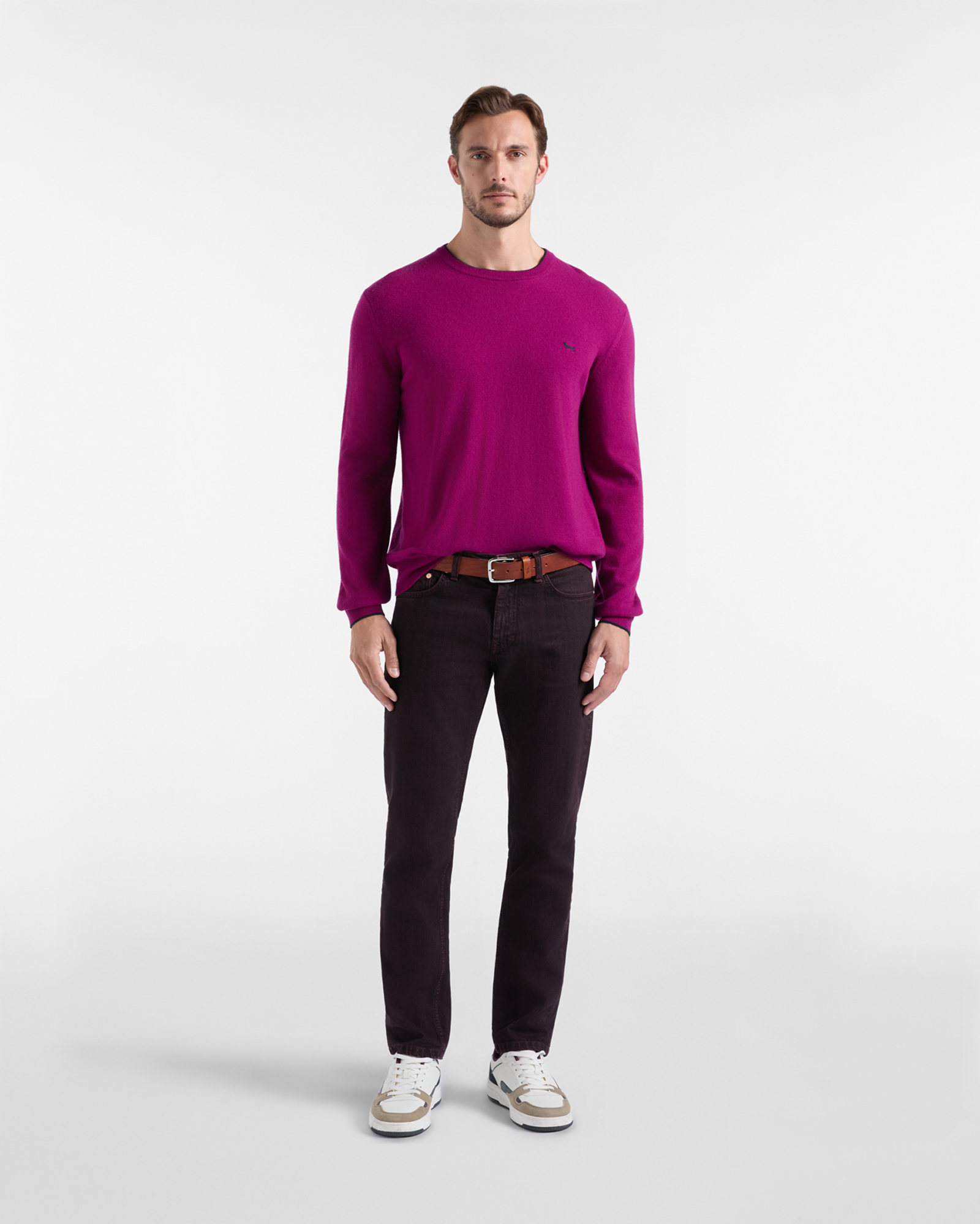Maglia Uomo girocollo con riga contrasto in misto lana e cashmere grigio Regular Fit, INDIAN ROSE, large