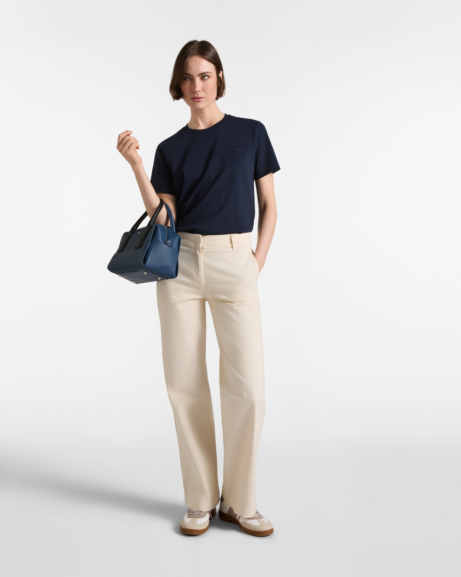 Women&rsquo;s dark  stretch cotton chino trousers, BEIGE, large