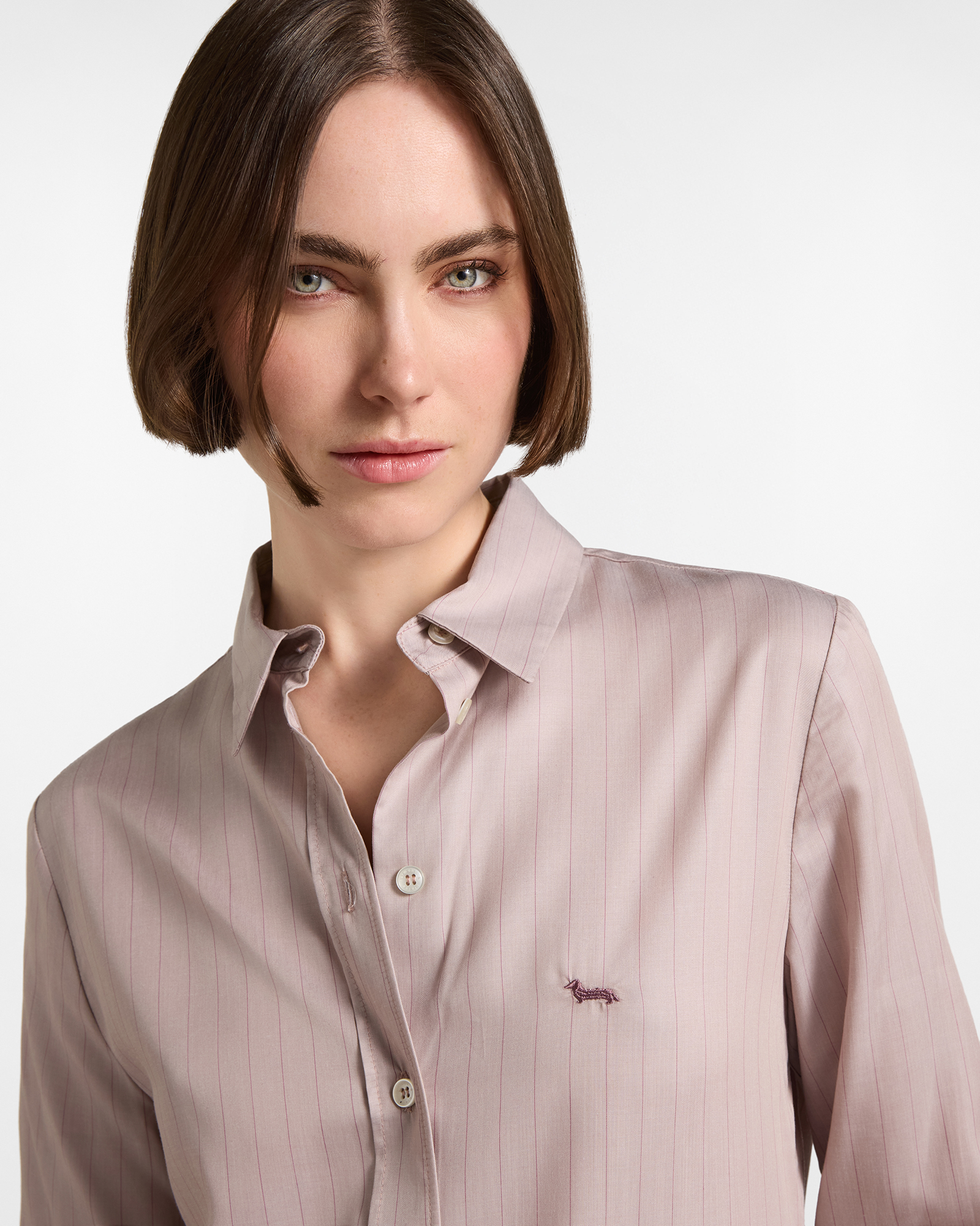 Camicia Donna tessuto fluido gessato sabbia, BEIGE, large
