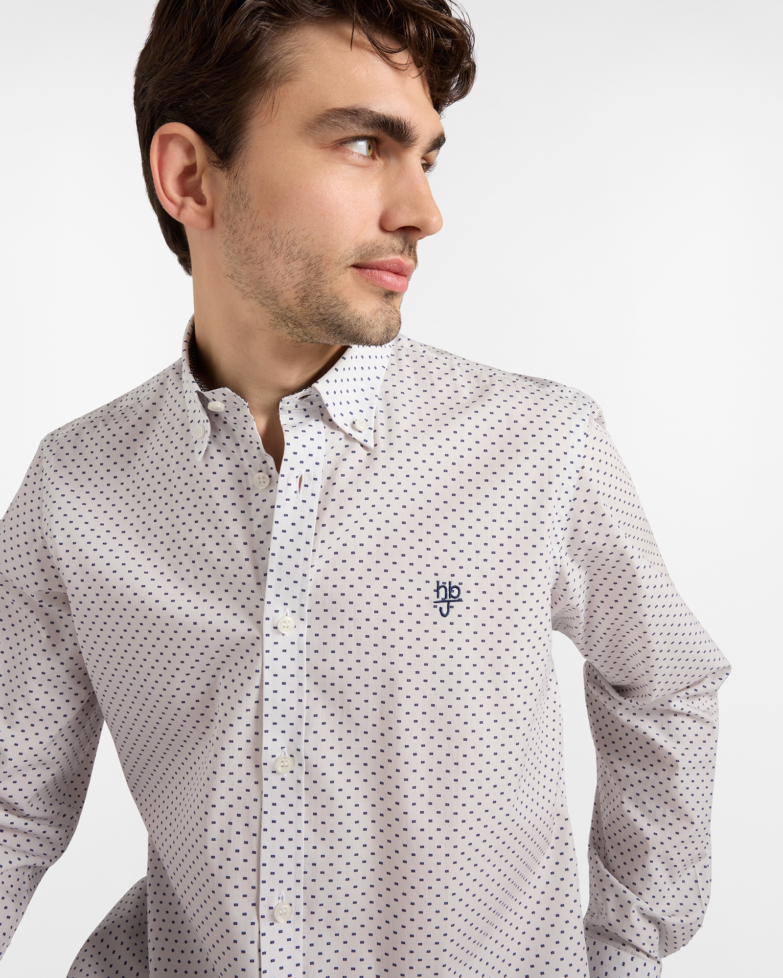 Camicia HBJ Uomo Regular Fit con collo Montecarlo in puro cotone microstampa, GRIGIO, large