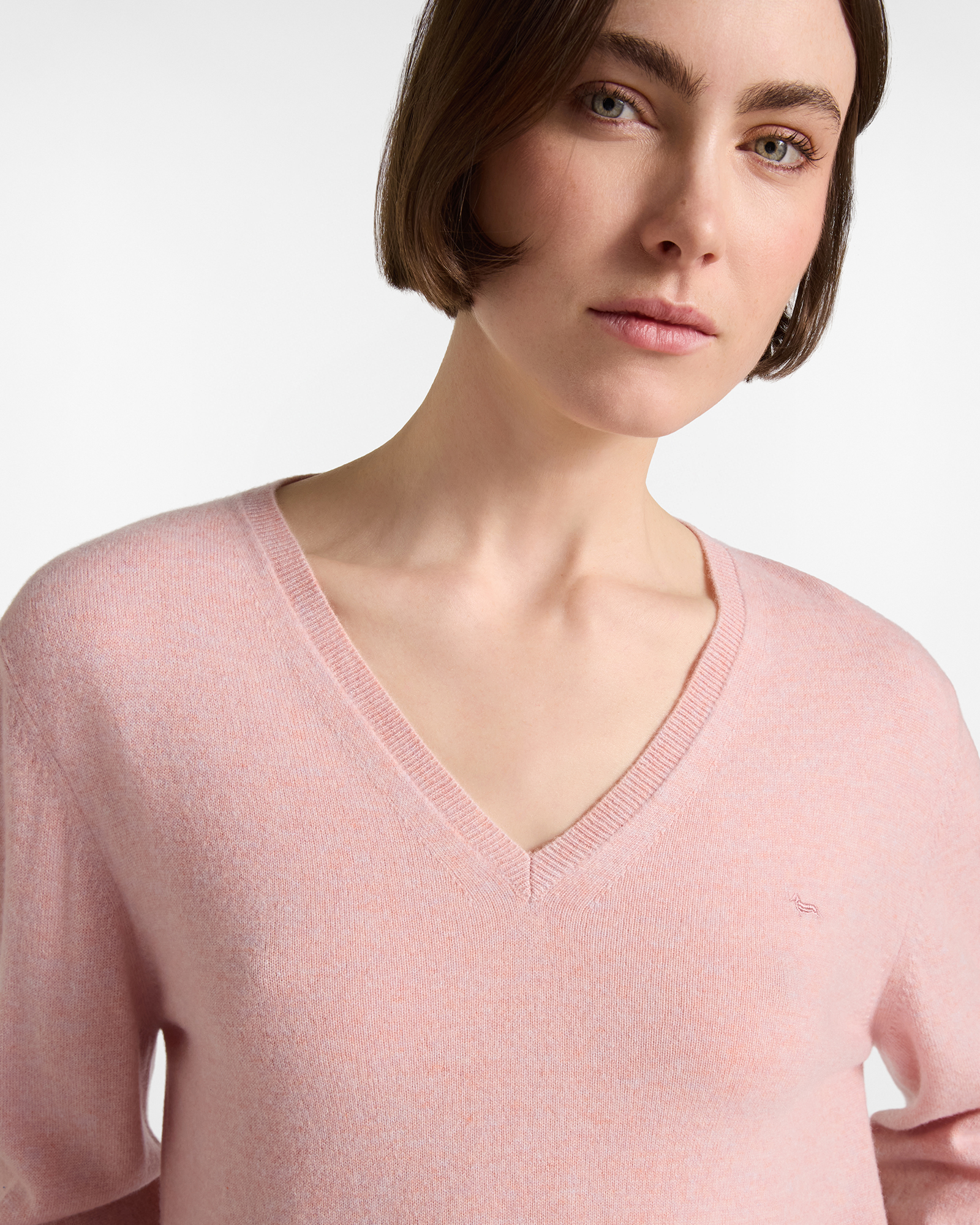 Pull femme &agrave; col V 100&nbsp;% pur cachemire Made in Italy, ROSE, large