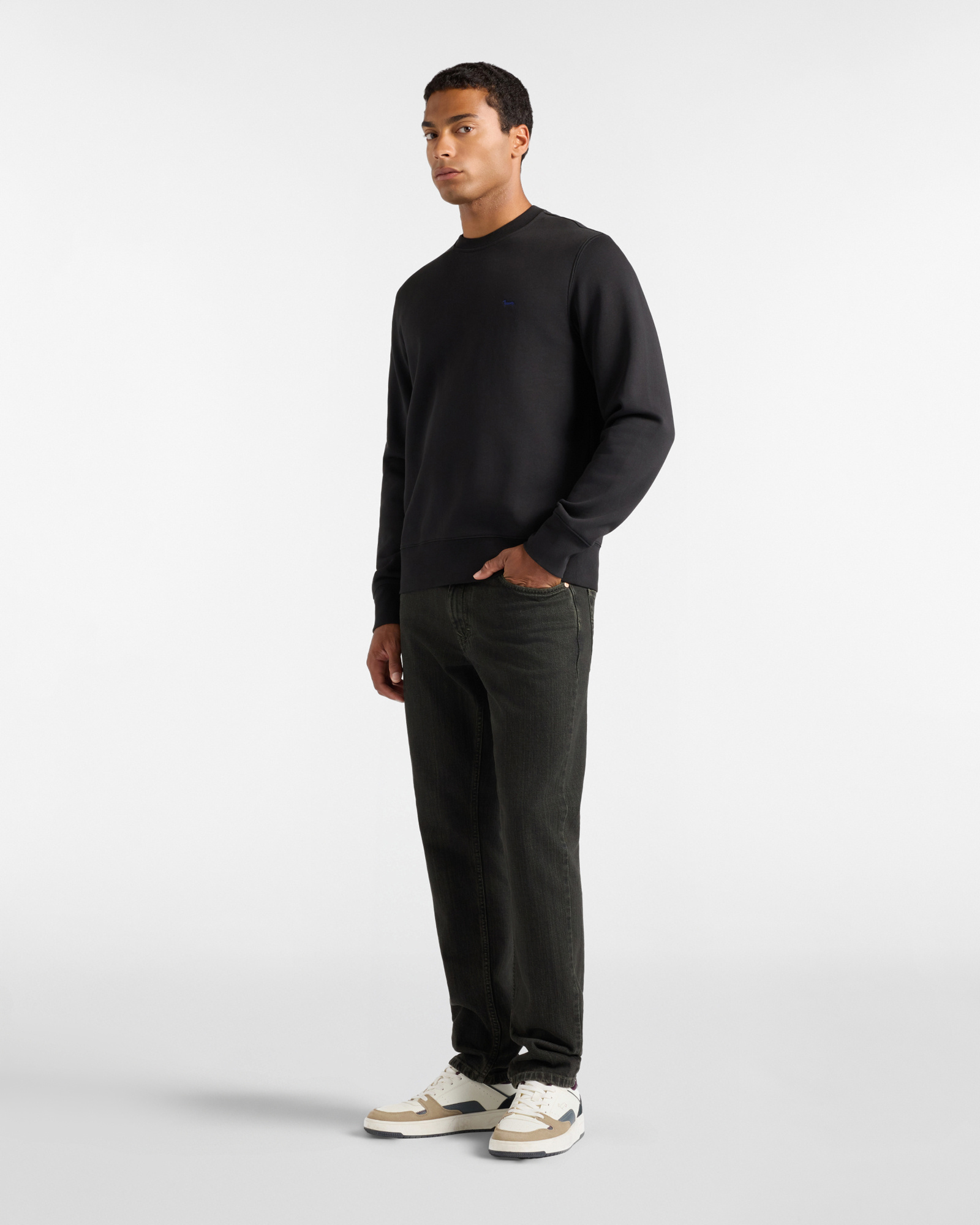 Men's Regular Fit brushed fleece crewneck sweatshirt, BLACK, large