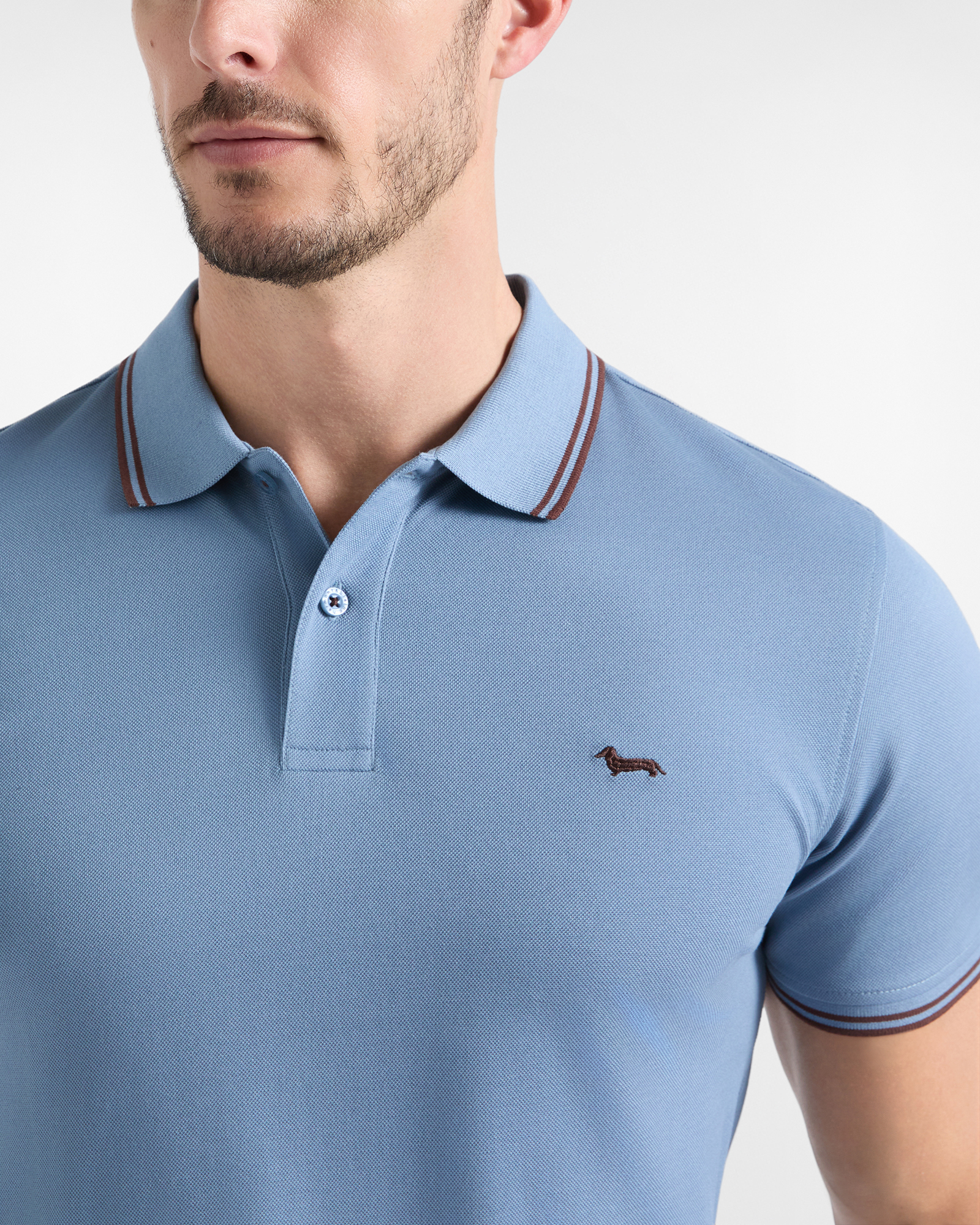 Polo para hombre de manga corta en piqu&eacute; de 100 % puro algod&oacute;n, AZUL CLARO, large