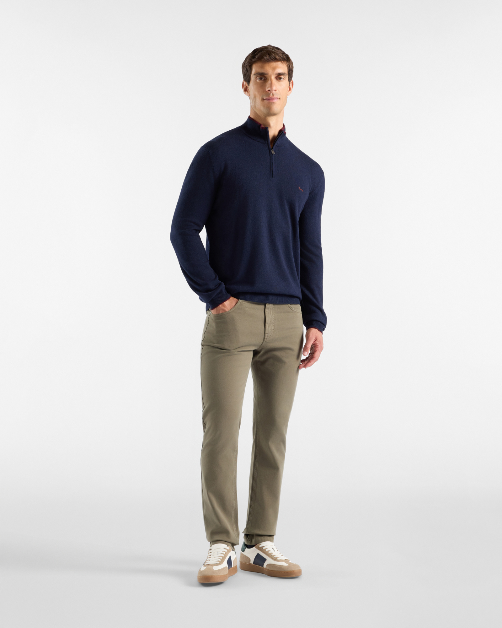 Jersey Hombre de cuello alto half zip en mezcla de lana   Regular Fit, AZUL MARINO, large