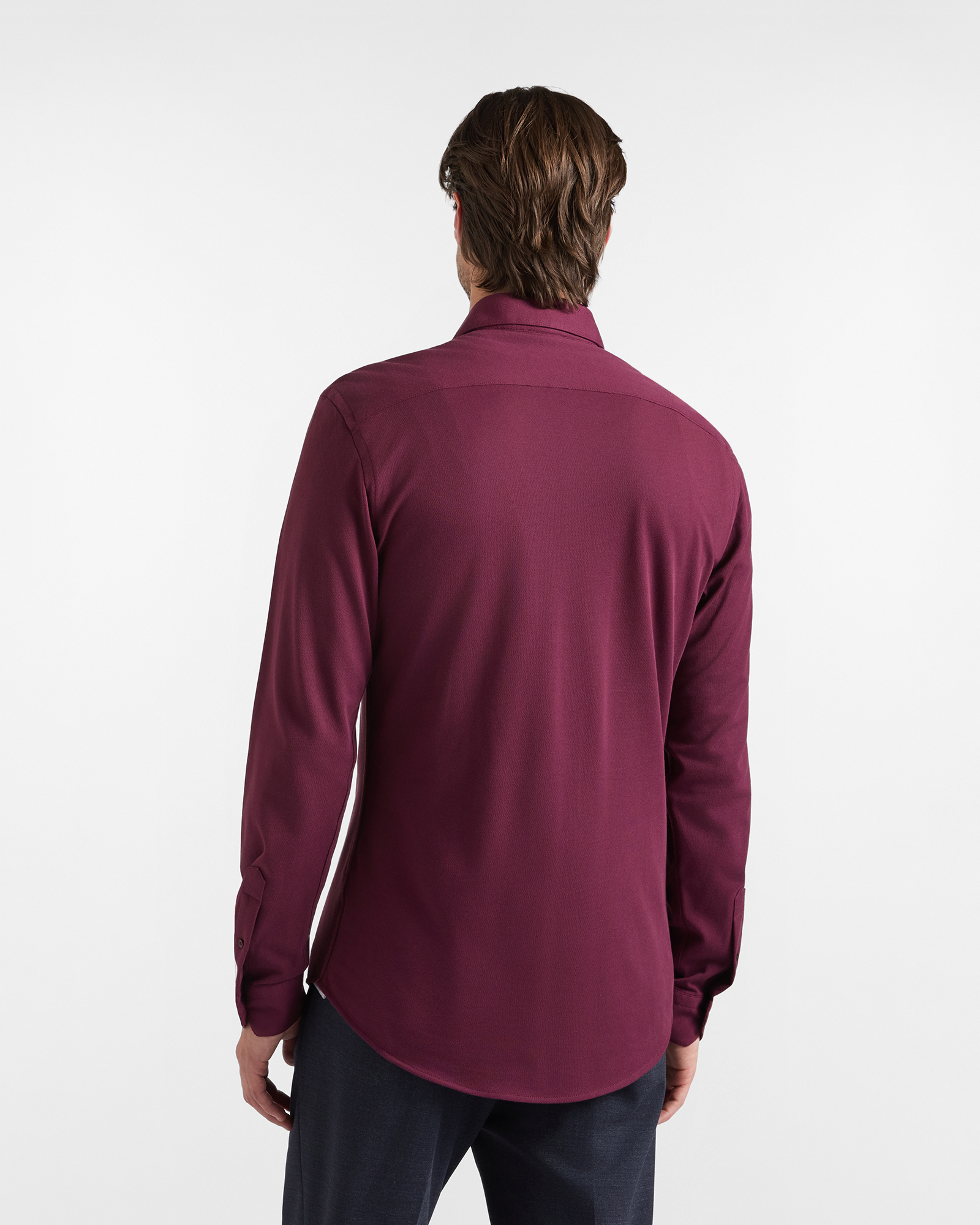 Men's narrow-fit shirt in solid dark  piqu&eacute;, DARK PURPLE, large
