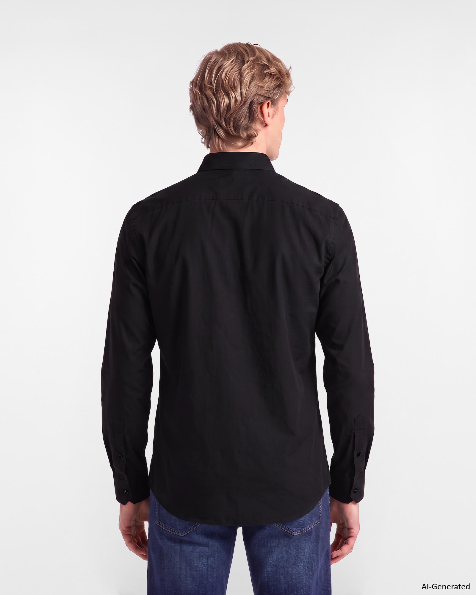 Men's narrow-fit piece-dyed poplin shirt, BLACK, large