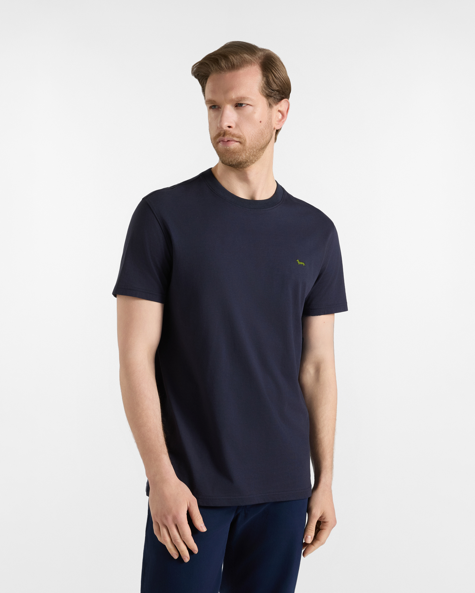Men's regular-fit navy blue T-shirt in 100% pure cotton