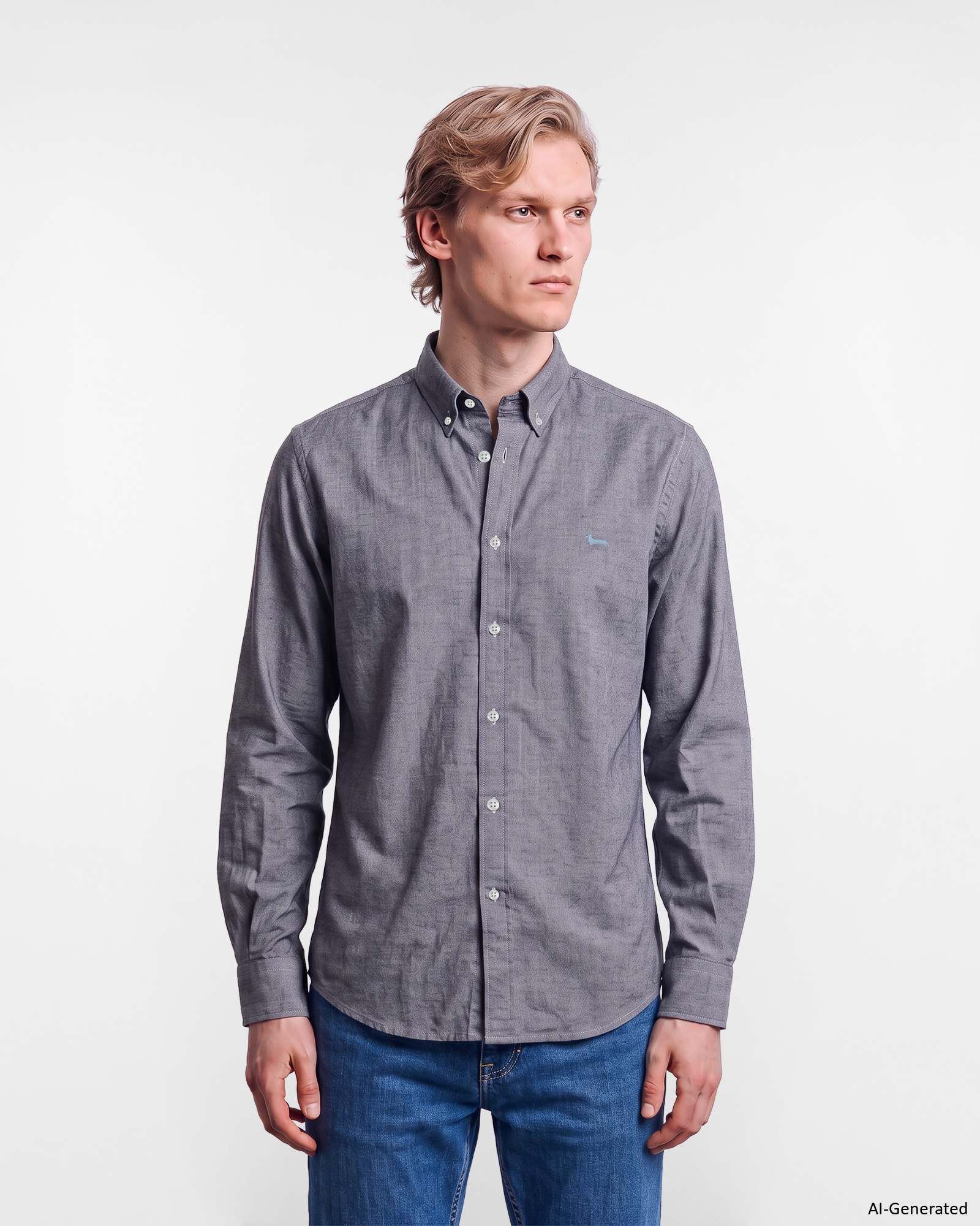 Navy blue herringbone cotton-cashmere blend men's shirt