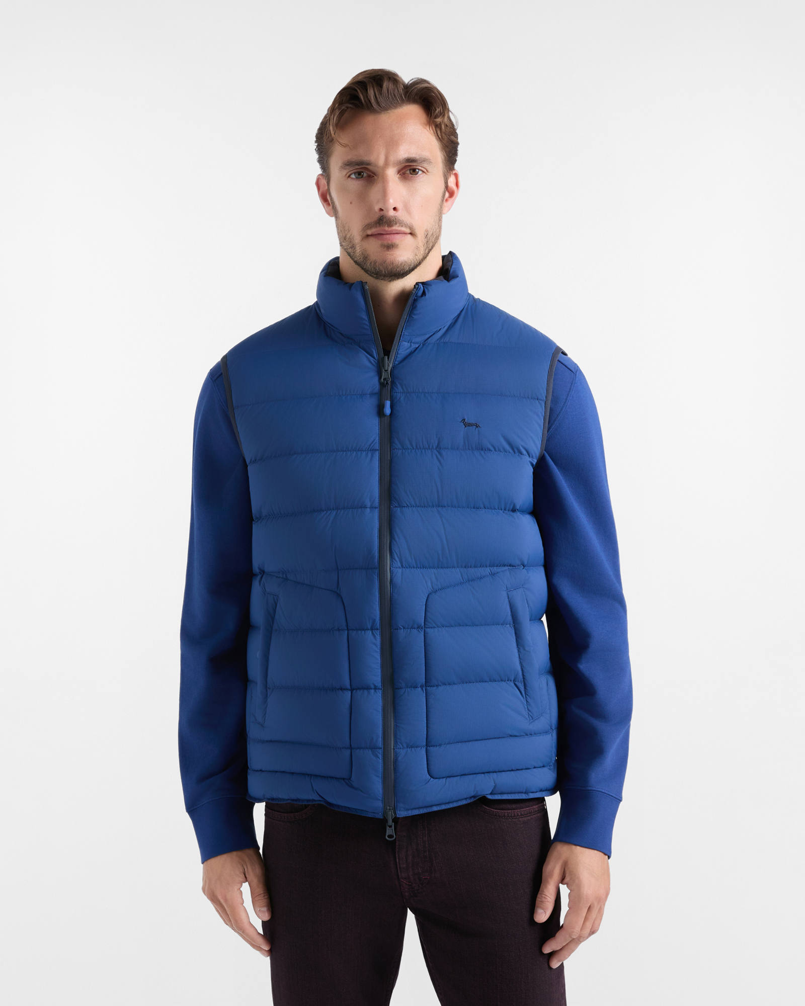 Men&rsquo;s reversible vest in blue-grey/dark blue ripstop nylon