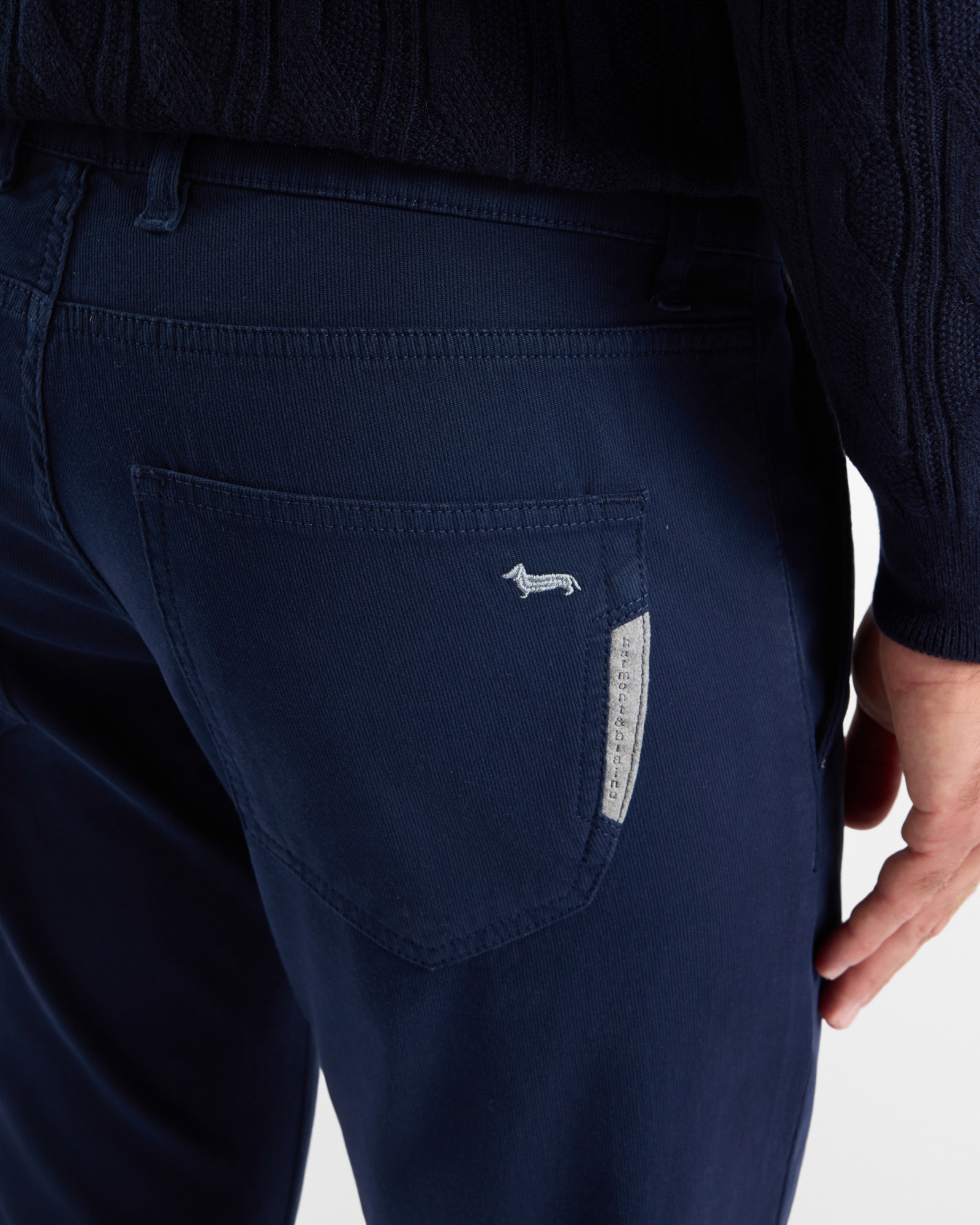 Men&rsquo;s narrow-fit dark  stretch cotton 5-pocket trousers Made in Italy, NAVY BLUE, large