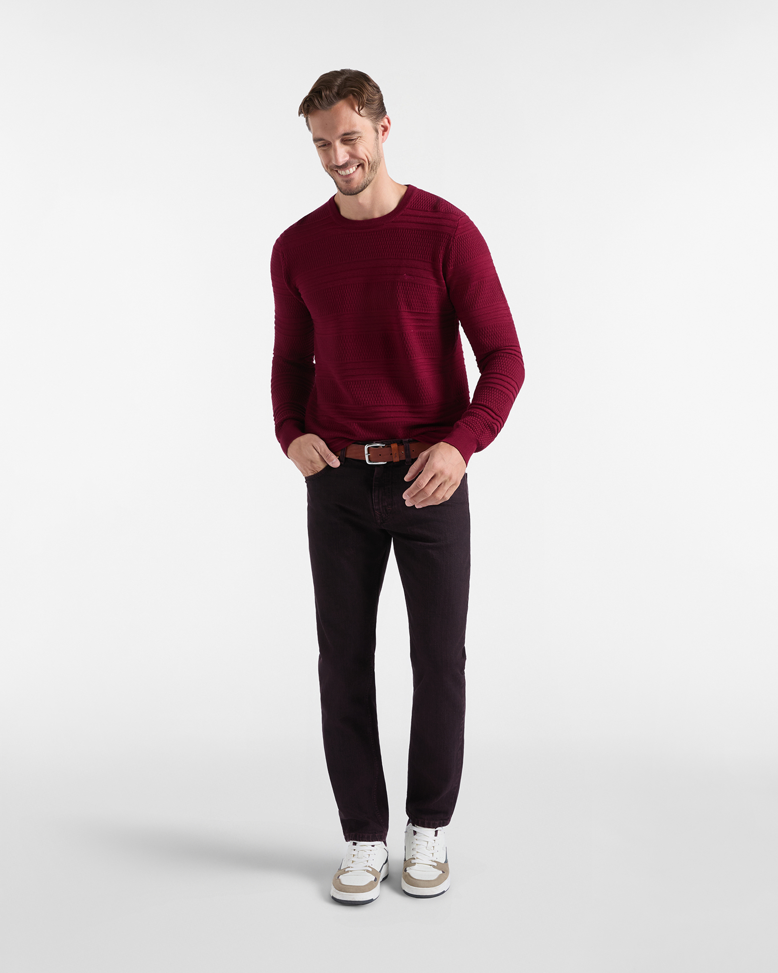 Men's Made in Italy sweater in 100% pure wool with regular fit, INDIAN ROSE, large