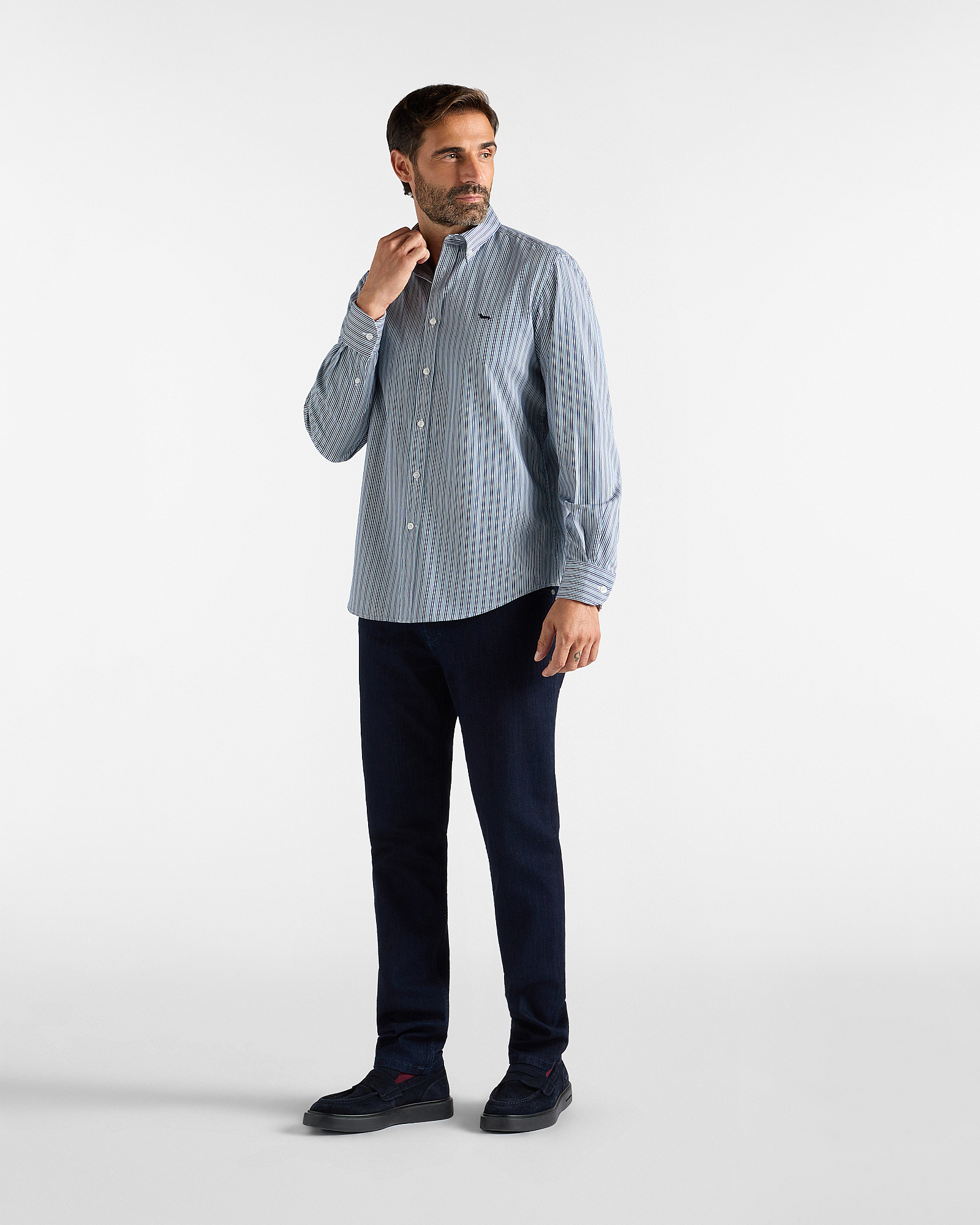 Camicia Uomo a righe in twill tinto filo Regular Fit, VERDE, large