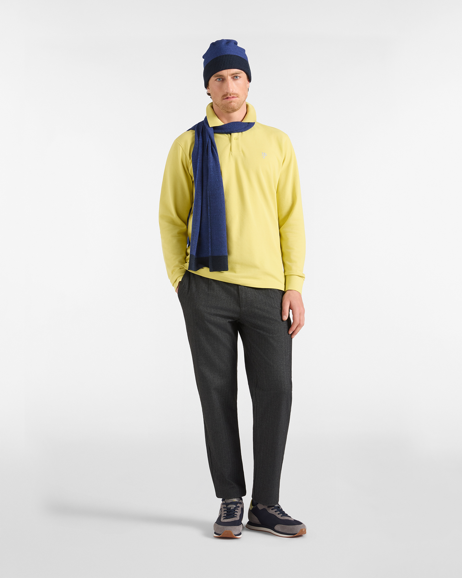 POLO DE PIQU&Eacute; CON CUELLO DE DOBLE PLIEGUE, AMARILLO, large