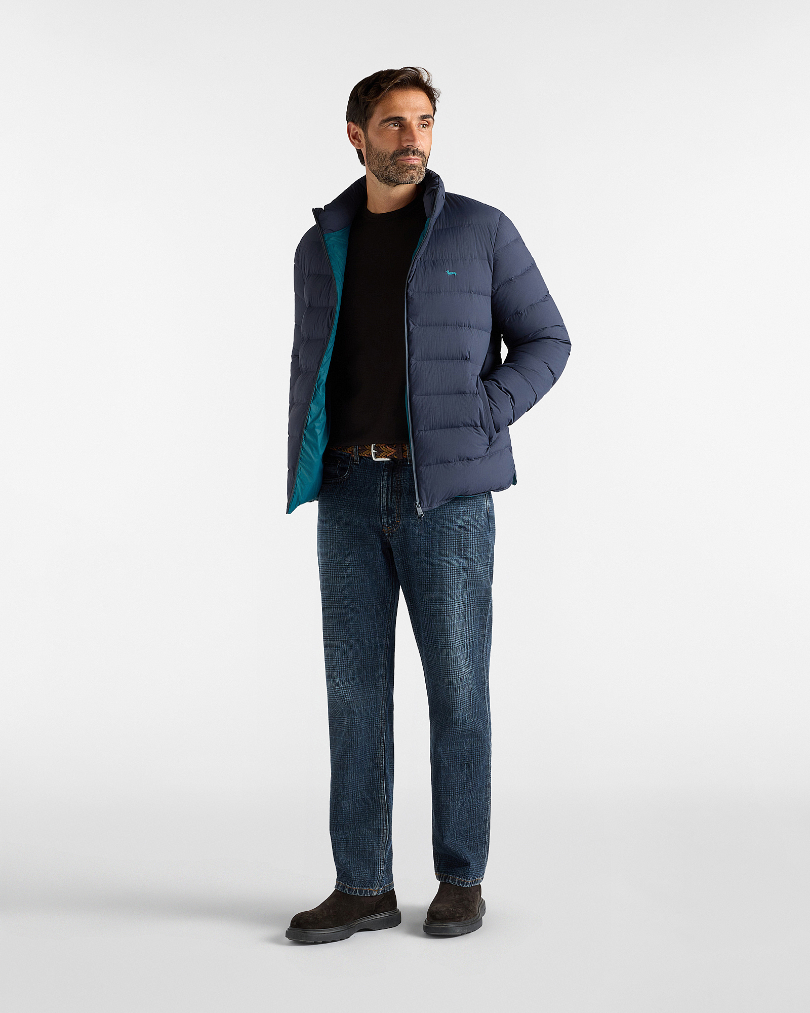Bomber da uomo in piuma e nylon ripstop, BLU NAVY, large