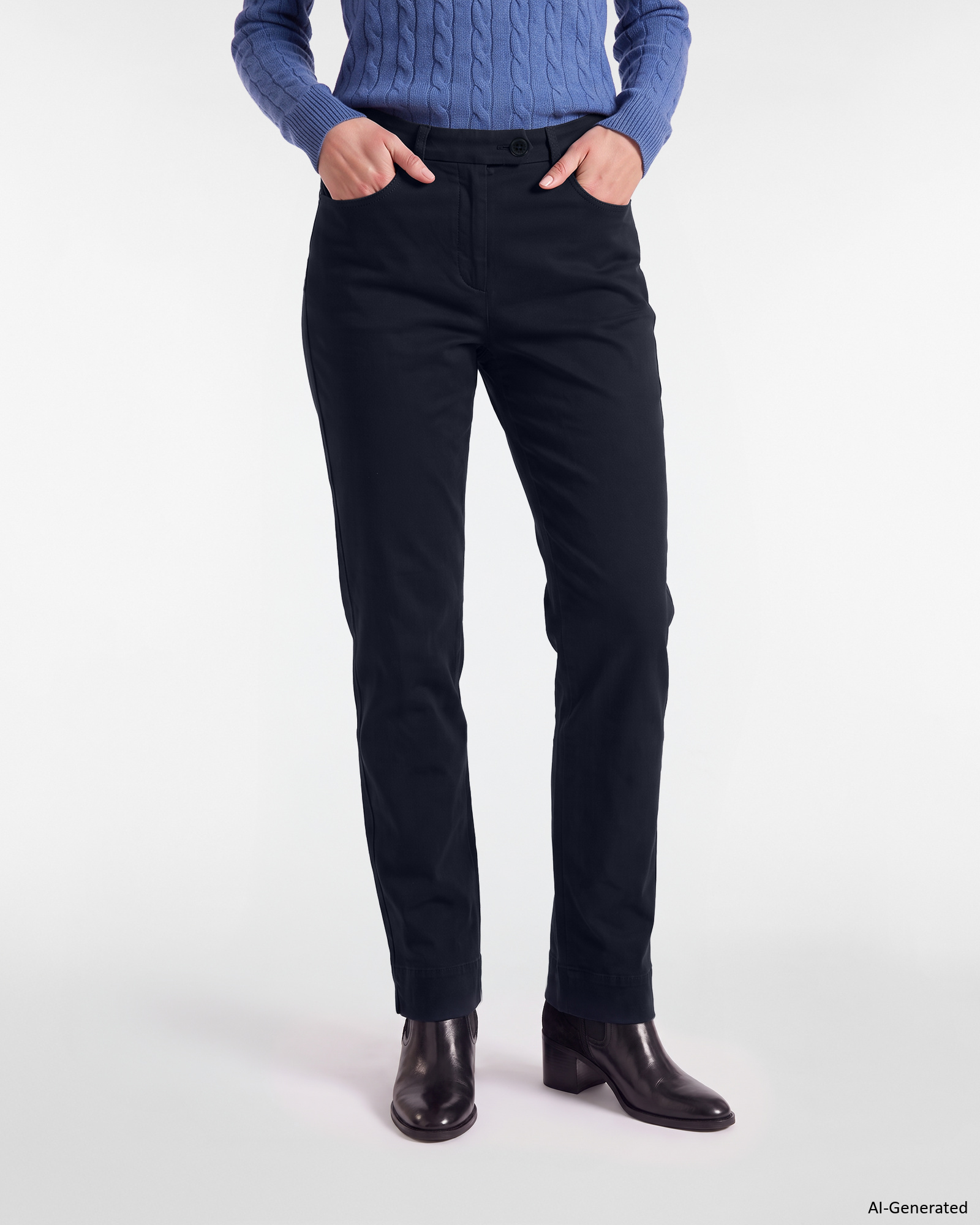 Pantal&oacute;n para mujer en algod&oacute;n el&aacute;stico azul corte Slim